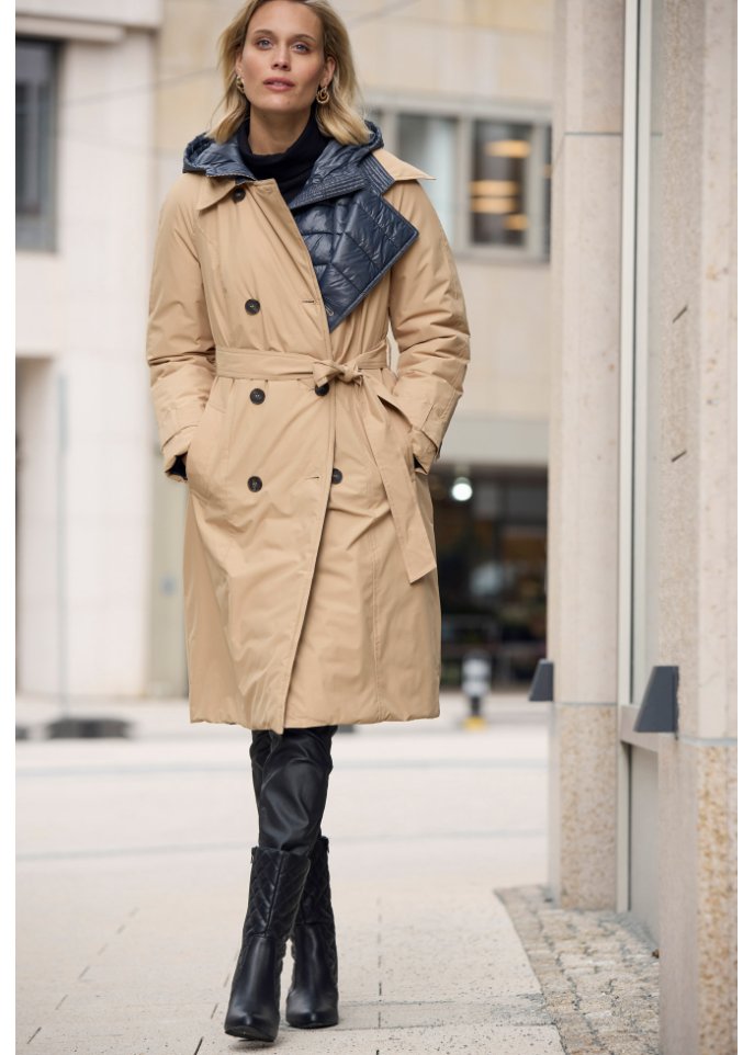Trenchcoat mit Westeneinsatz und Wattierung