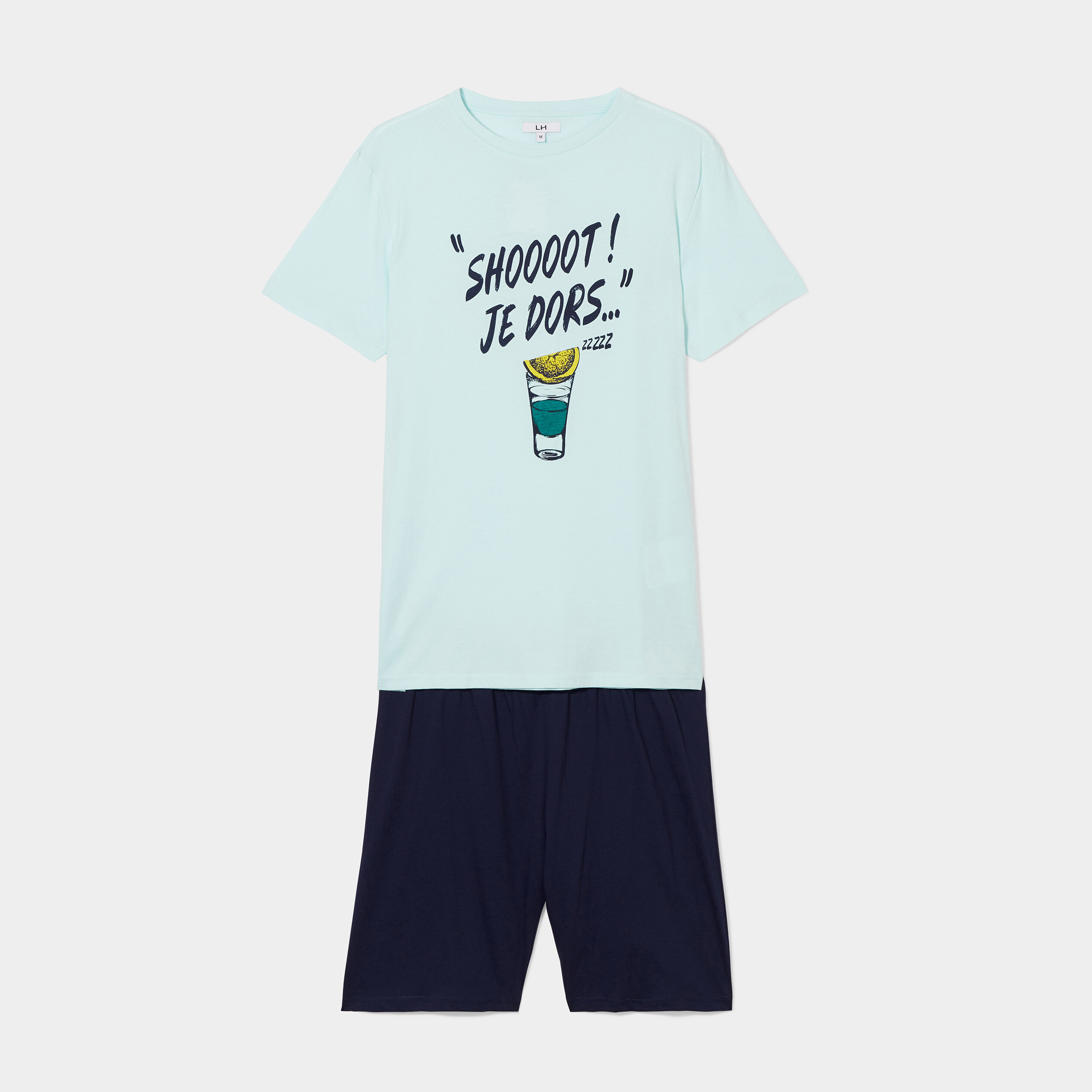 Ensemble pyjama short 2 pièces coton bleu turquoise homme | La Halle
