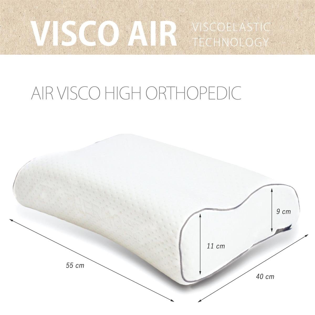 Nackenstützkissen Visco Air High Orthopedic, SEI Design, Bezug: Thermoregulierender Bezug, Rückenschläfer, Seitenschläfer, Bauchschläfer, Viscoelastischer Memory-Schaum - deutscher Qualitätsschaum von BASF
