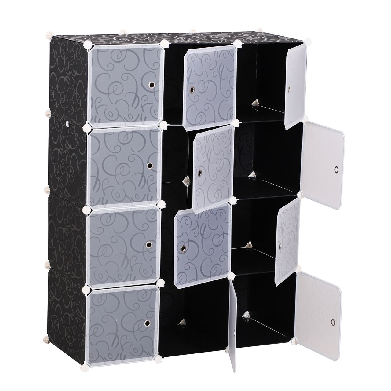 HOMCOM Kleiderschrank DIY Garderobe Regalsystem Steckregal Würfel Garderobenschrank mit Kleiderstange 2   6 Fächer aus PP Schwarz   Weiß 111 x 47 x 145 cm