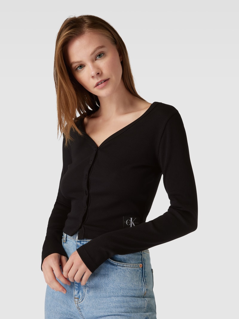 Cropped Cardigan mit Label-Patch in black