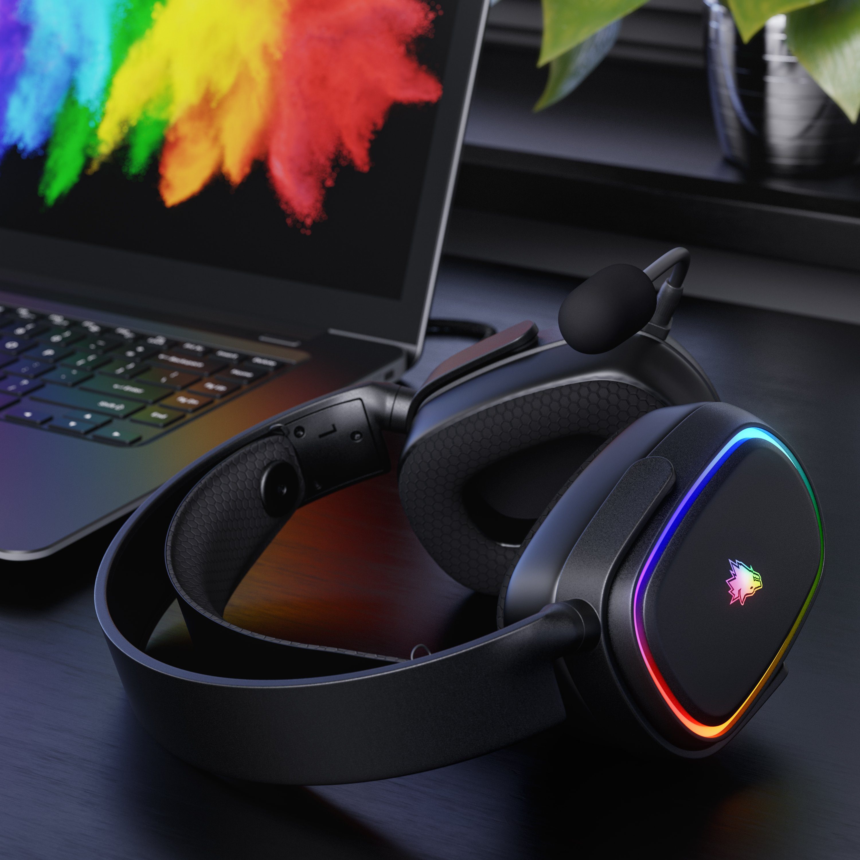 Titanwolf Gaming-Headset (Kabel mit Stoffummantelung; Mikrofon entnehmbar; Kabelfernbedienung mit Lautstärke; RGB Beleuchtung, 7.1 Virtuell Surround Kopfhörer, 1,95 cm Kabel, für PC, PS4 & PS5)