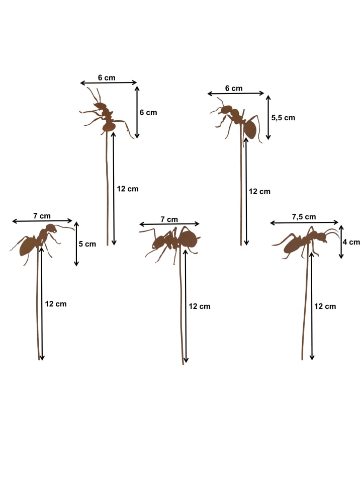 UNUS 5er Set Gartenstecker Rost Ameisen in Braun günstig kaufen onesize