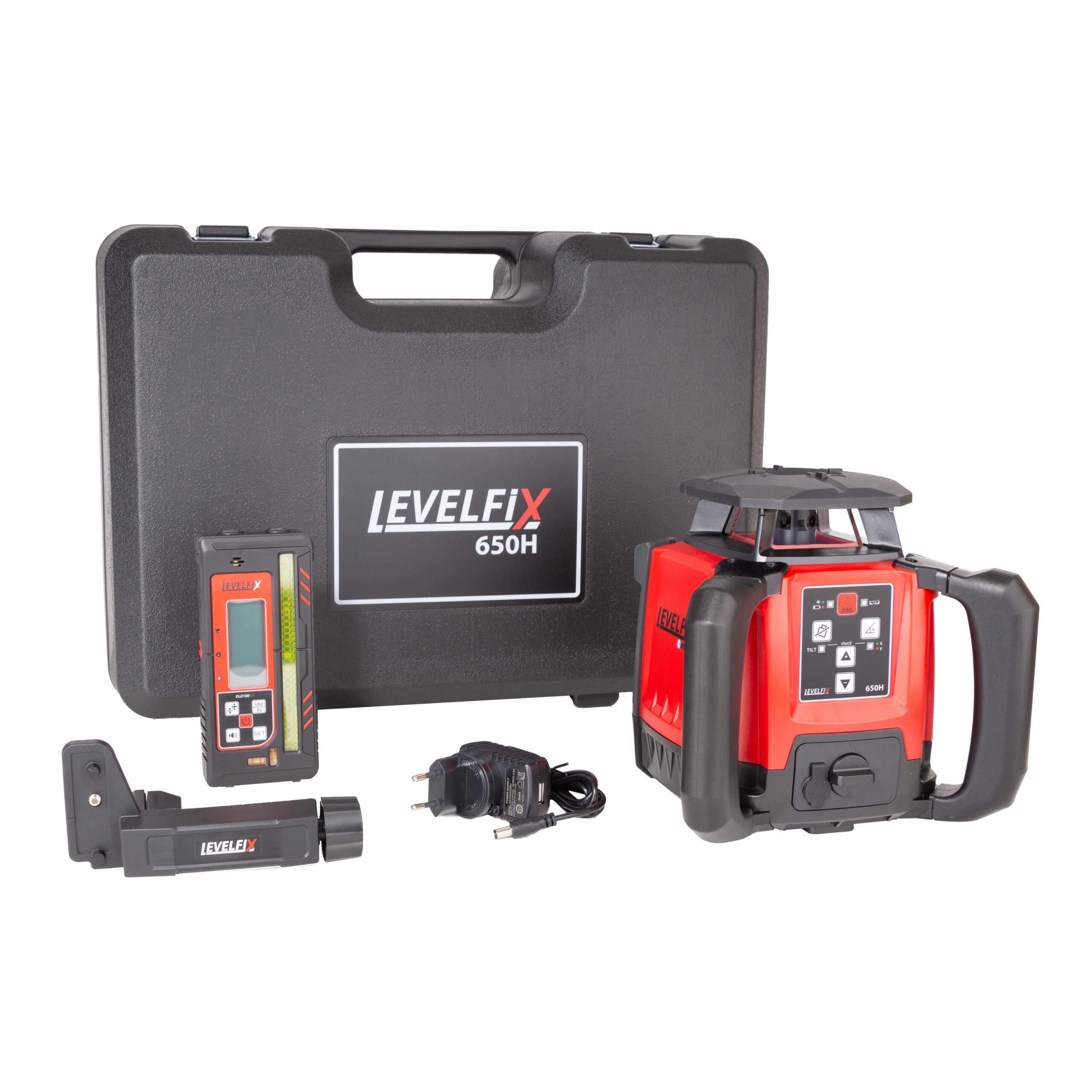 Levelfix 554610 650H vízszintes építőipari lézer piros talpas vevővel