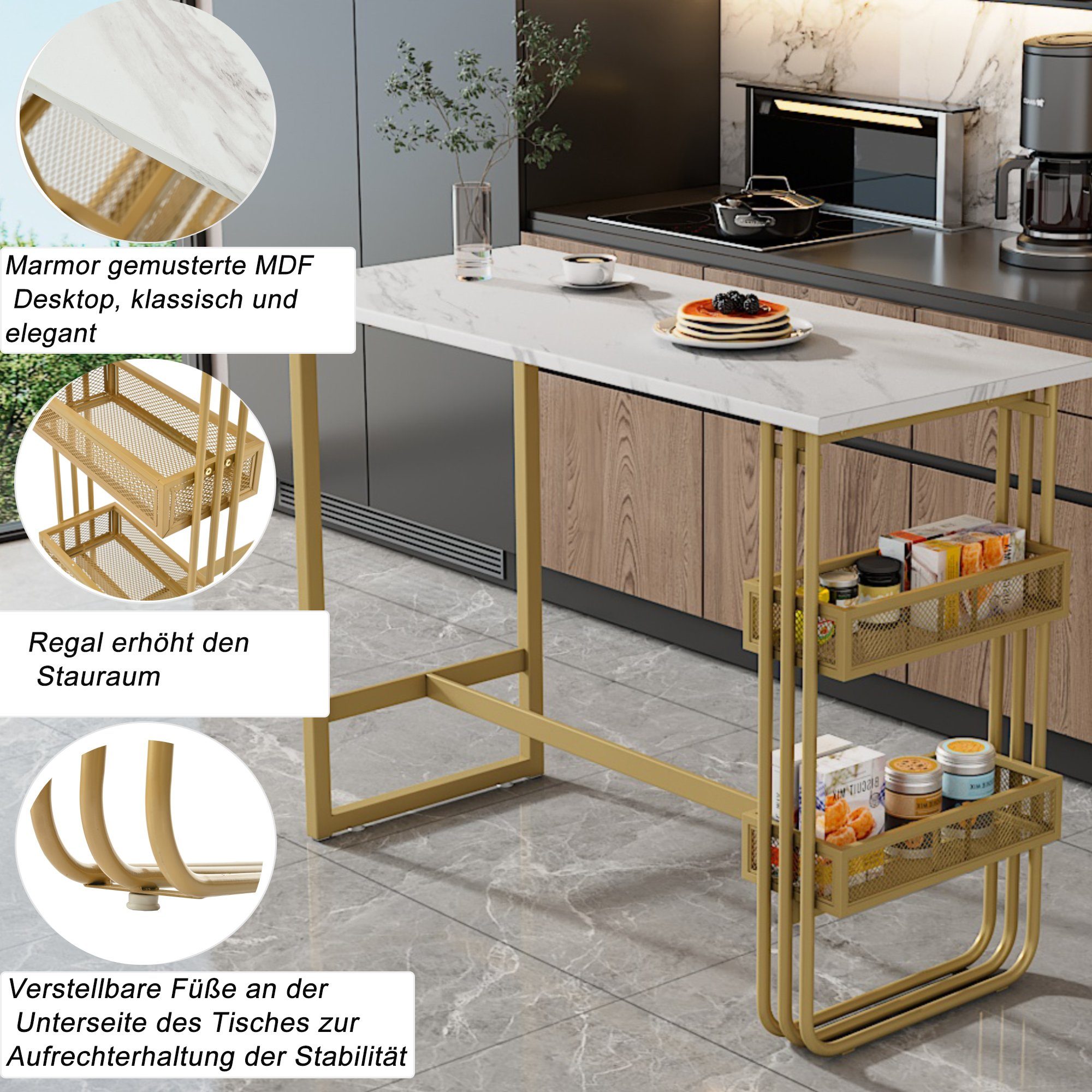 REDOM Bargruppe Stehtisch mit Lagerregal Barstühle Samt ​, (3-tlg), Bartisch mit 2er BarHocker Set