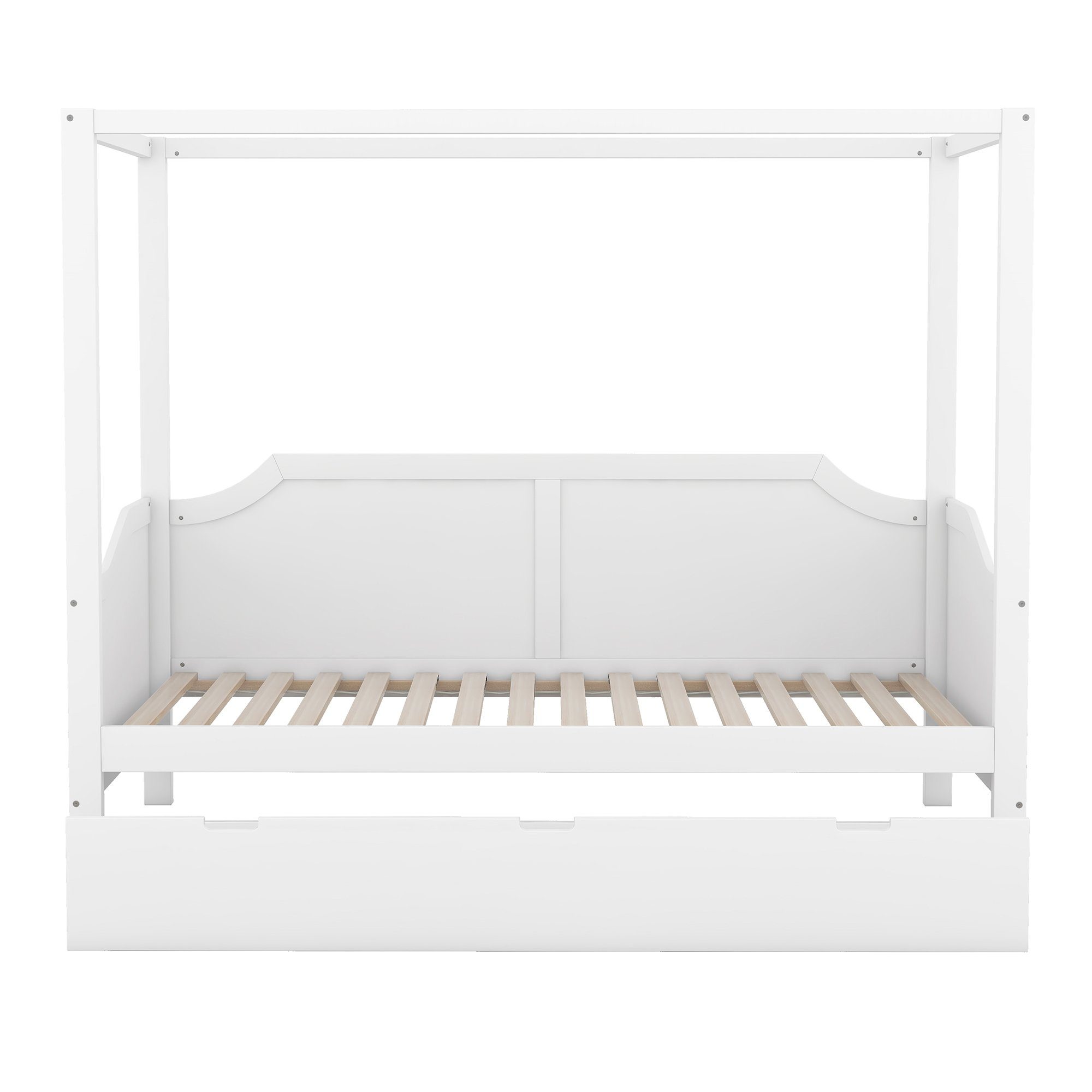 Ulife Himmelbett Kiefer Kinderbett Einzelbett Holzbett mit Schublade, 90 X 200 cm