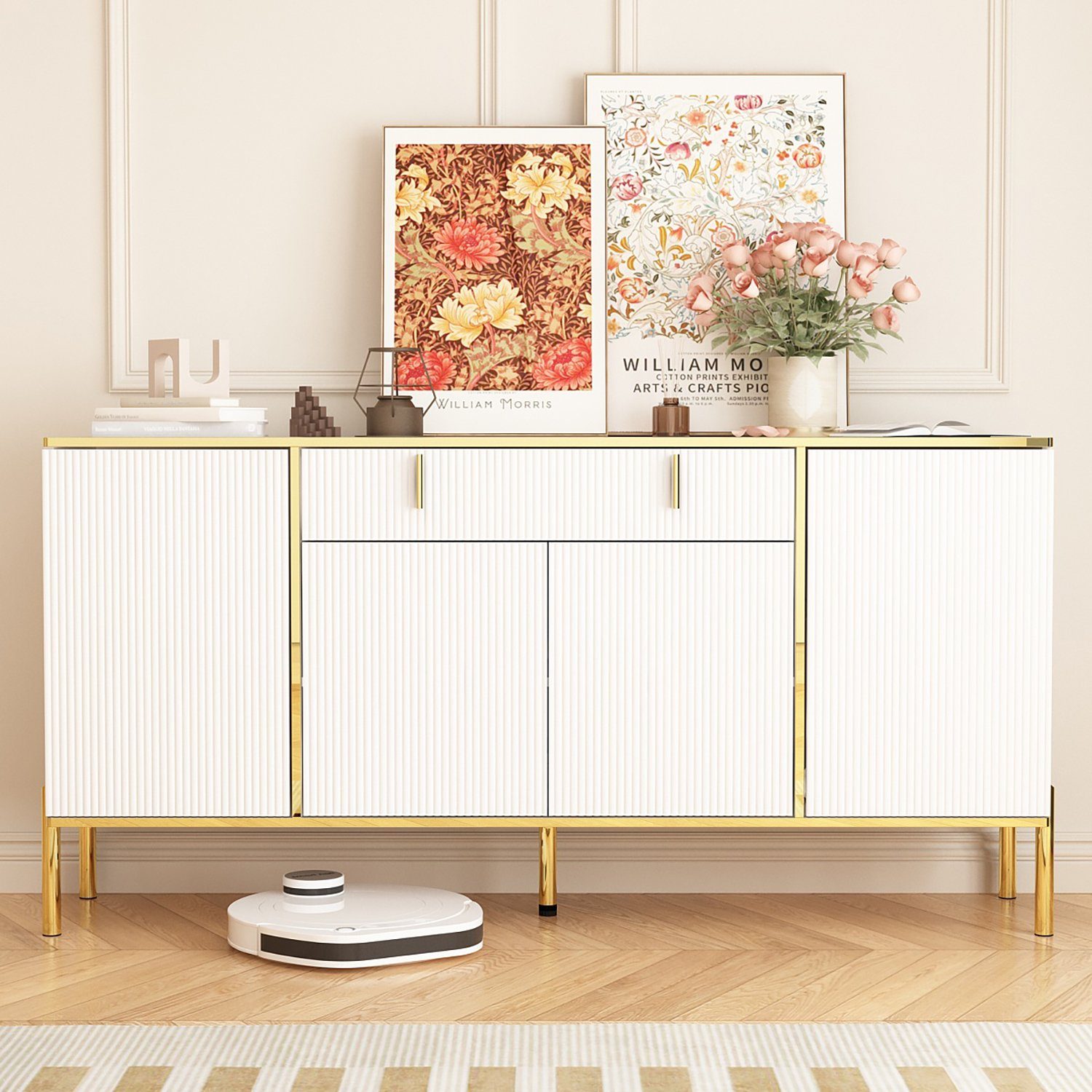 FUFU&GAGA Sideboard Komodenschrank mit 4 Türen und 1 Schublade