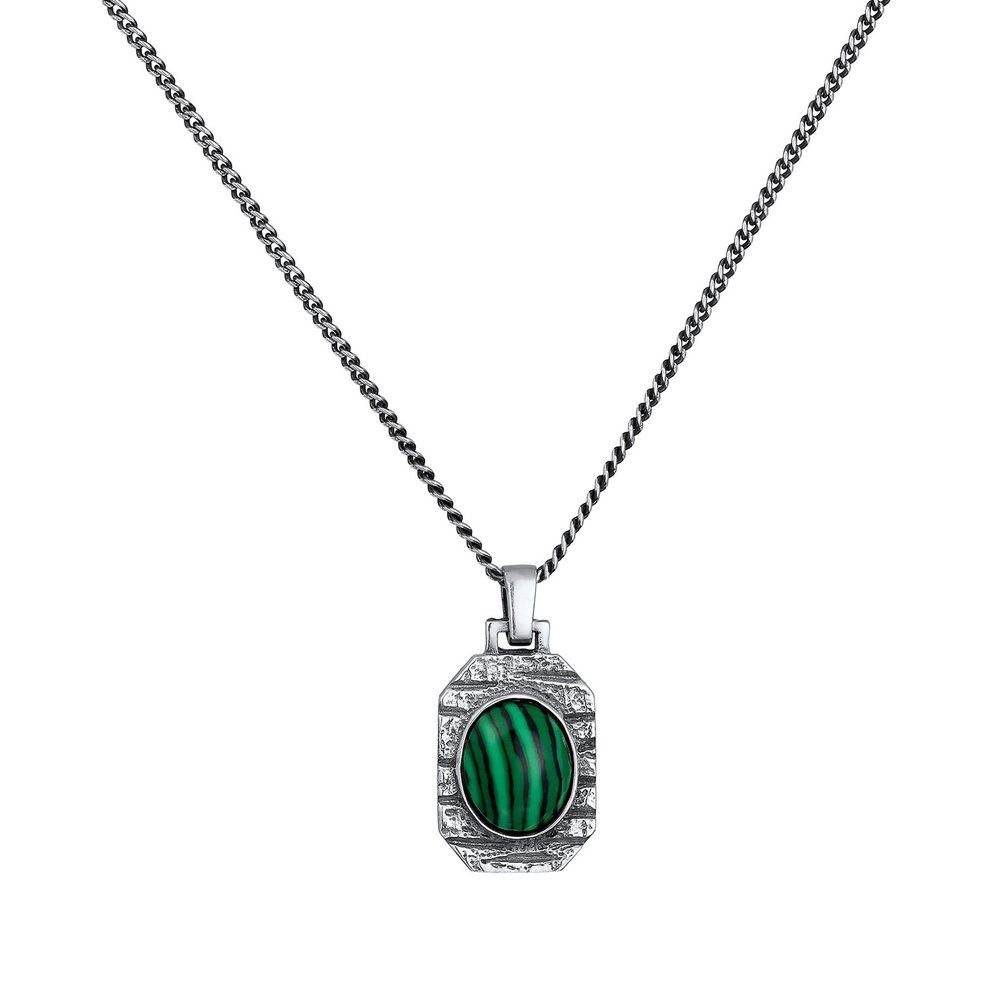 KUZZOI KUZZOI Collier Hommes Pendentif Hexagonal Robuste avec Malachite Vert en Argent S Bijoux