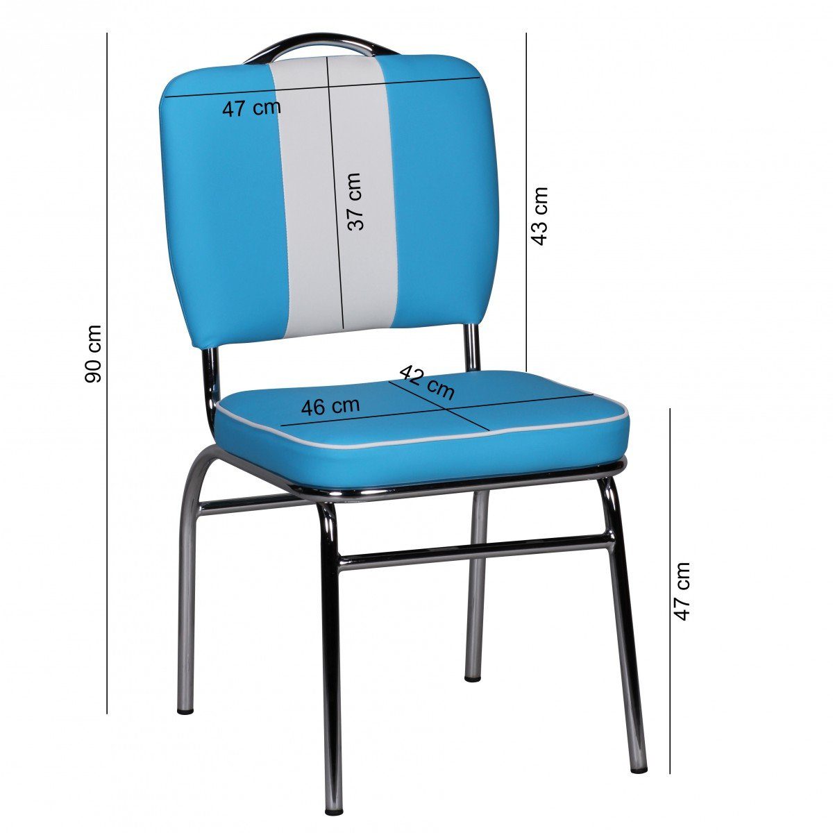 Wohnling 4-Fußstuhl WL1.717 (American Diner, Küchenstuhl Kunstleder Blau Weiß), Esszimmerstuhl USA, Design Polsterstuhl Esszimmer