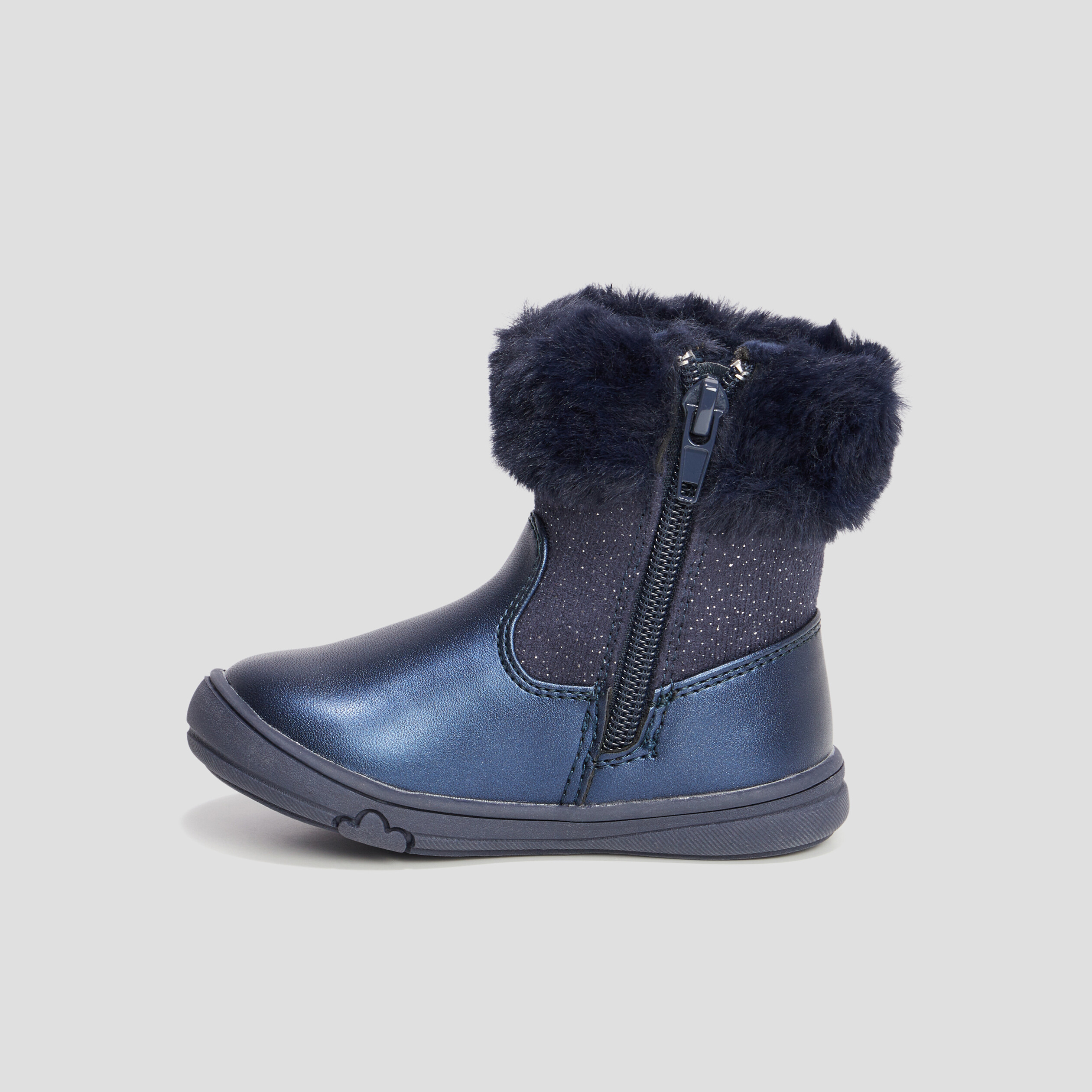 Bottines à fourrure et paillettes bleu marine bébé fille | La Halle