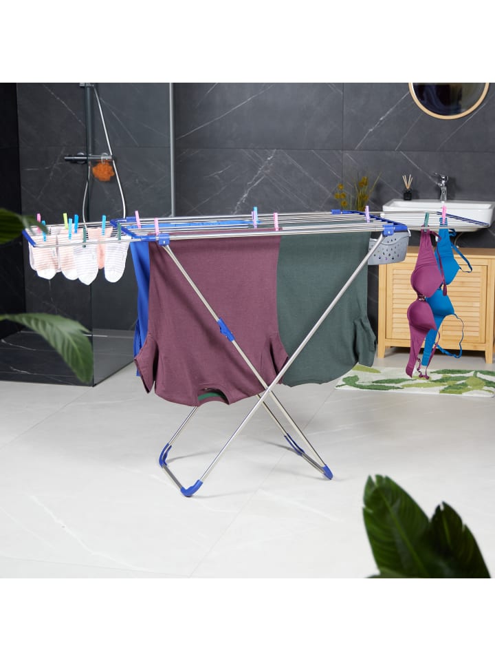 relaxdays Wäscheständer in Silber/ Blau - (B)177 x (H)100 x (T)56 cm günstig kaufen onesize
