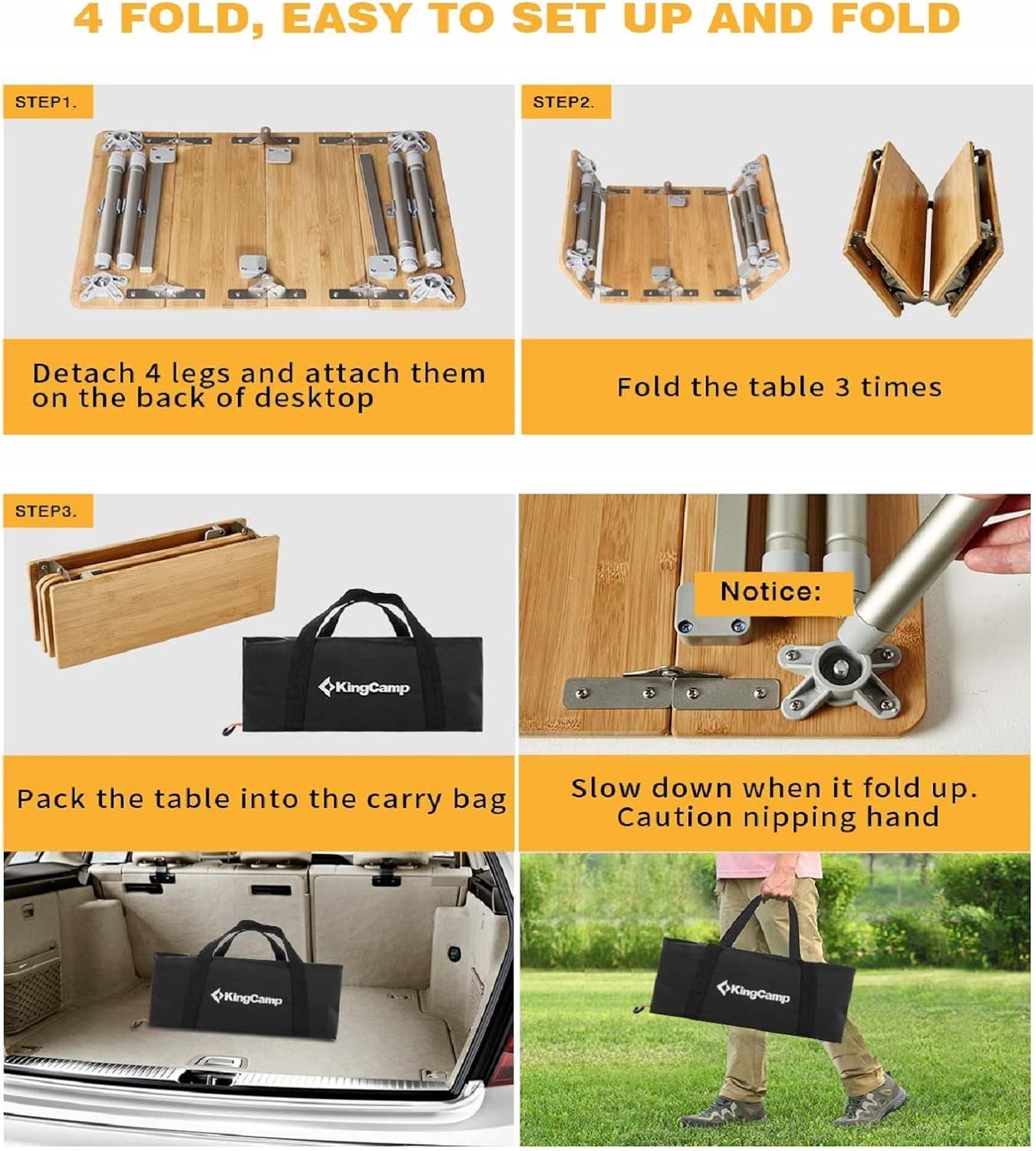 KingCamp BAMBOO 60 x 40 cm Campingtisch