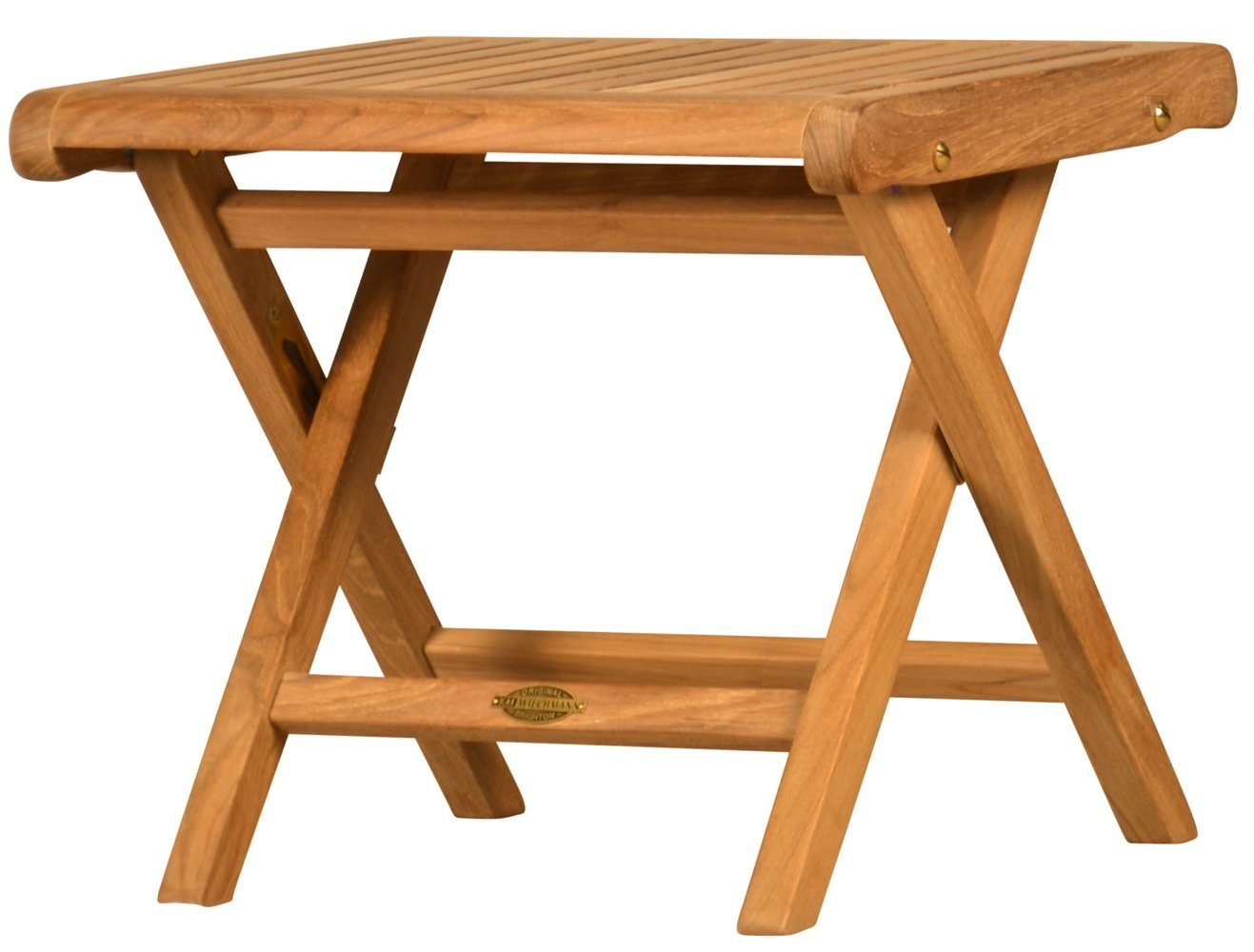 Kai Wiechmann Fußhocker Premium Teak Fußbank 50 x 42 cm als wetterfester Holzhocker, verstellbare und unbehandelte Fußstütze aus Teak