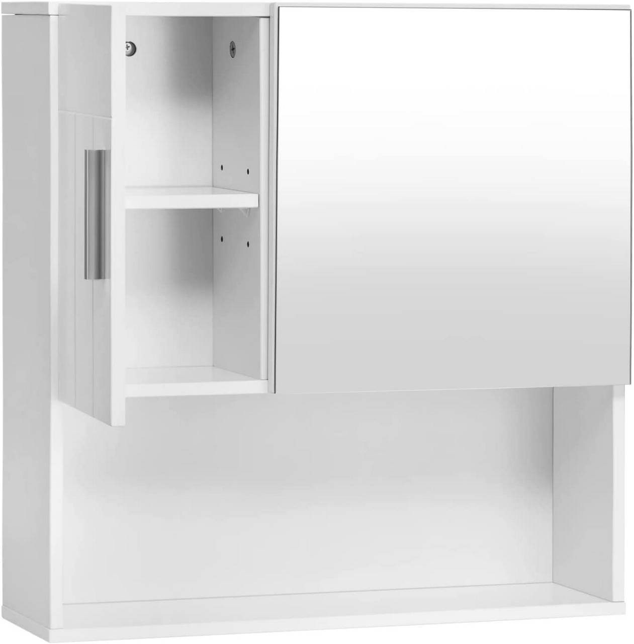 EUGAD Spiegelschrank (1-St) mit Tür, 5 Fächern, aus E1-MDF, Weiß, 54x55x15cm