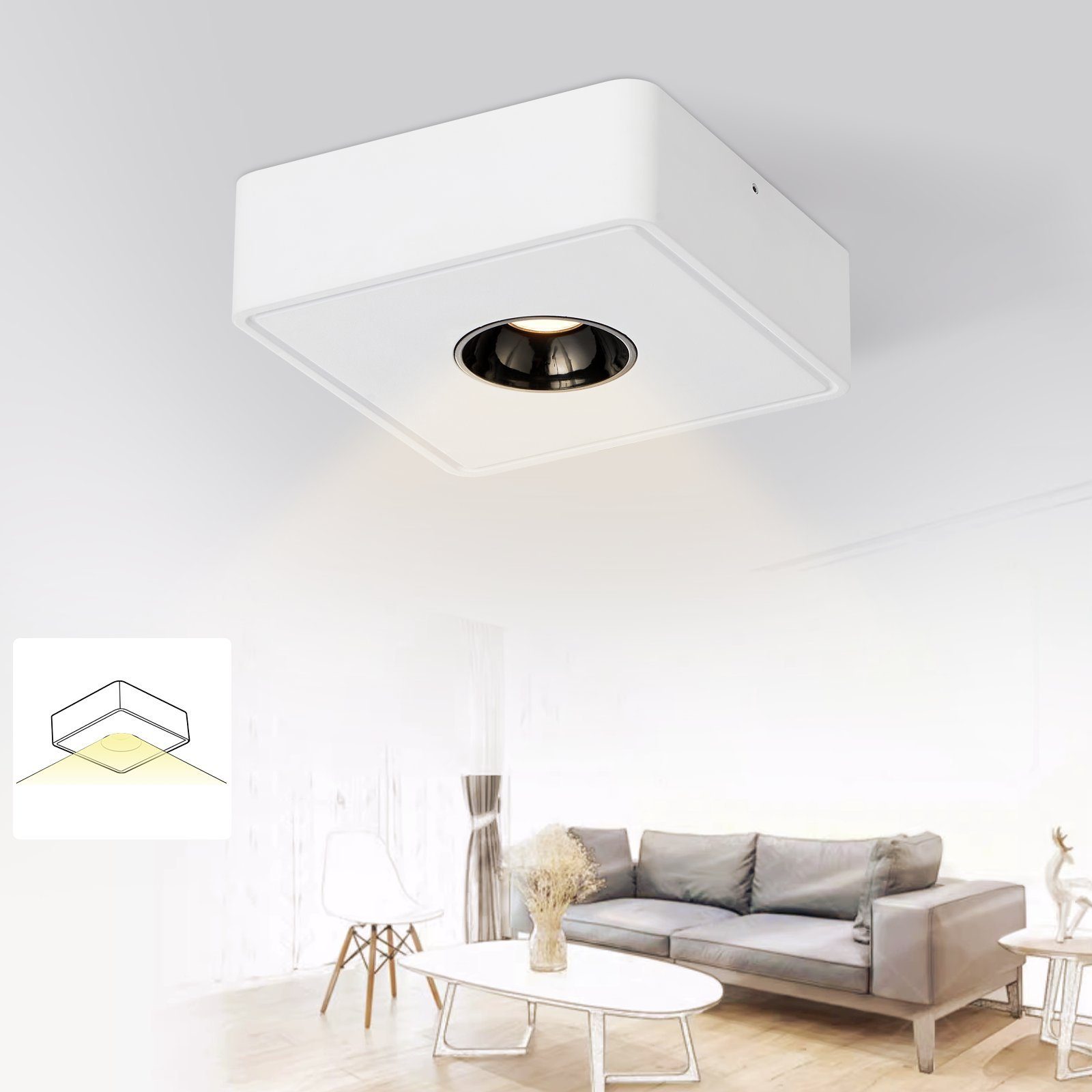 ZMH LED Deckenstrahler Deckenspots LED Aufbauspots - 7W Spots Deckenleuchte Warmweiß, LED fest integriert, 3000k, Deckenstrahler Warmweiß Flach Spotleuchte für Küche, Weiß