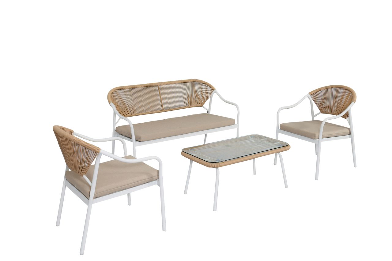 Happy Home Happy Home 4 tlg. Lounge Set HGS32-BEI helles Rattan mit Sitzkissen in beige