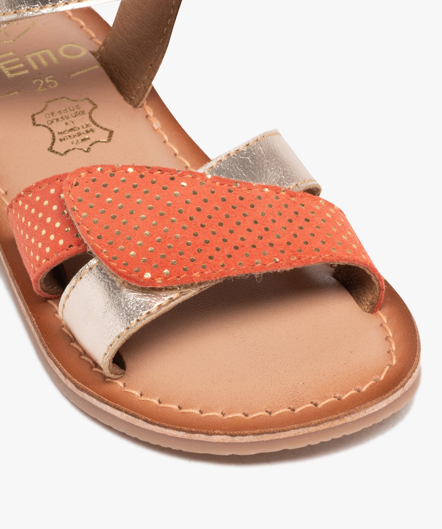 Sandales fille à brides scratch dessus cuir métallisé or | GEMO