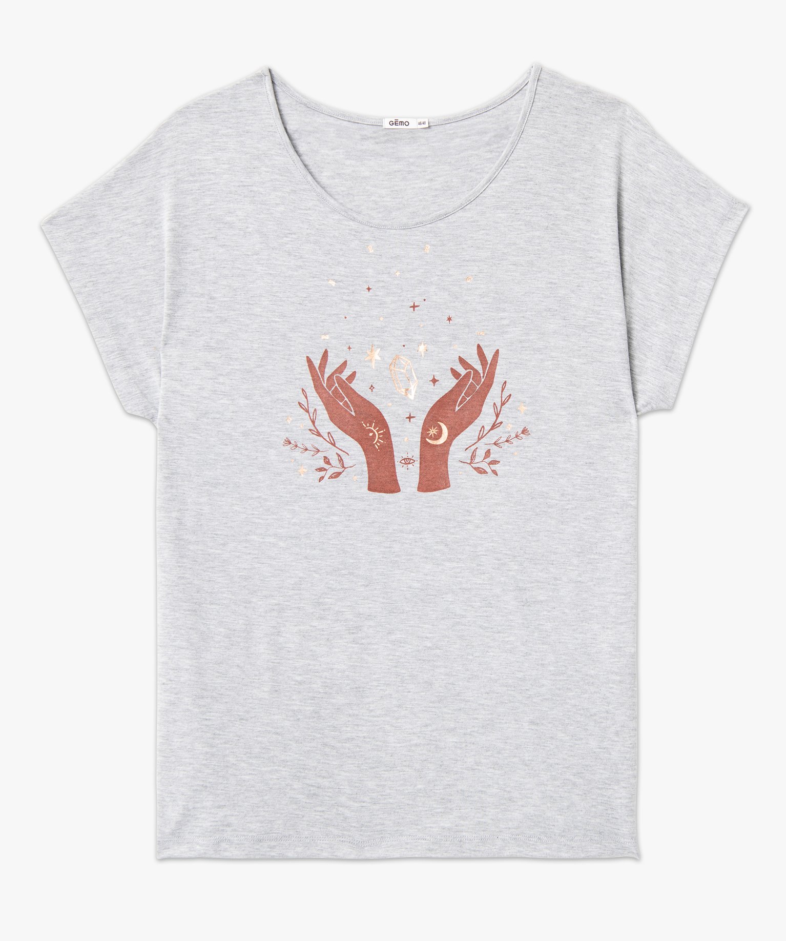 Tee-shirt femme grande taille à manches courtes avec motifs gris | GEMO