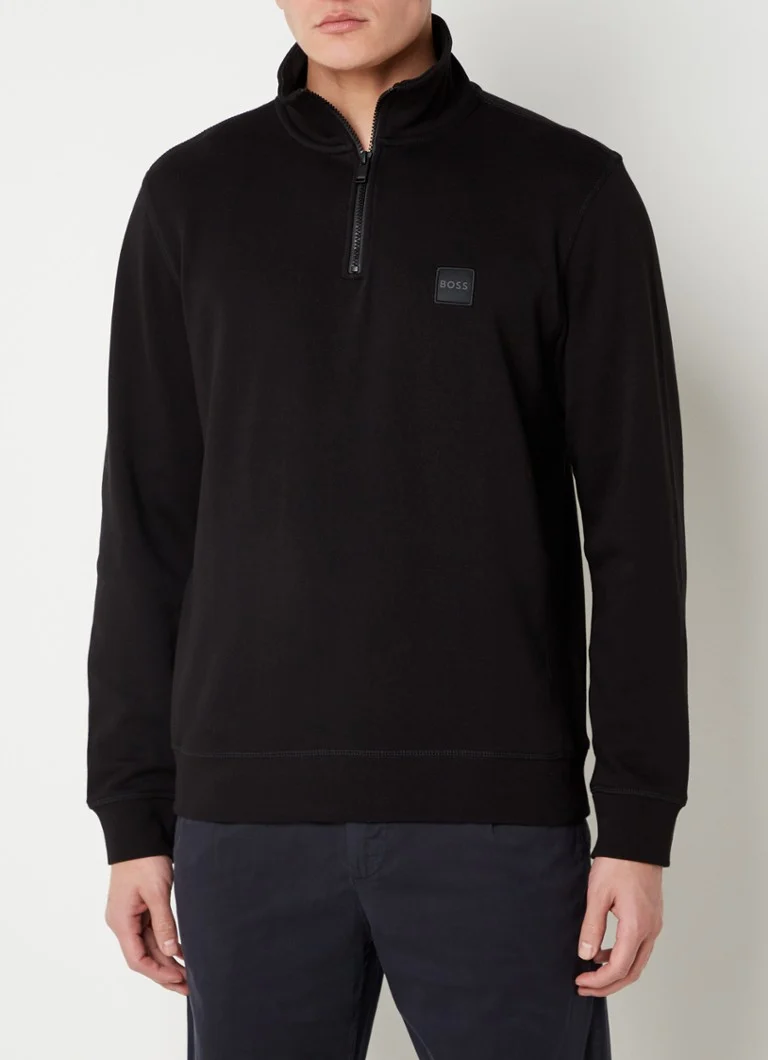 Pulover HUGO BOSS Zetrust cu fermoar pe jumătate și logo