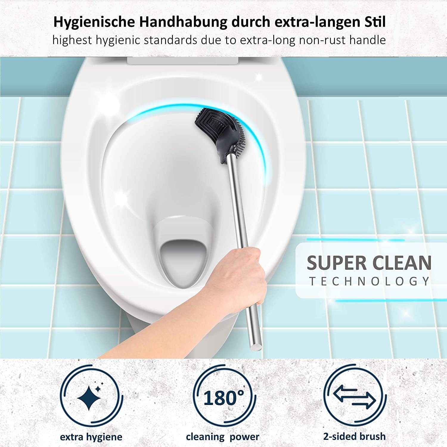 Arteneur WC-Reinigungsbürste 3in1 Toilettenbürste aus Silikon mit WC Bürsten Halter, Badezimmer, Gästebad, WC, WC Bürste ist auswechselbar, rostfrei, WC-Bürstenhalter inkl. WC Bürste+Stiel