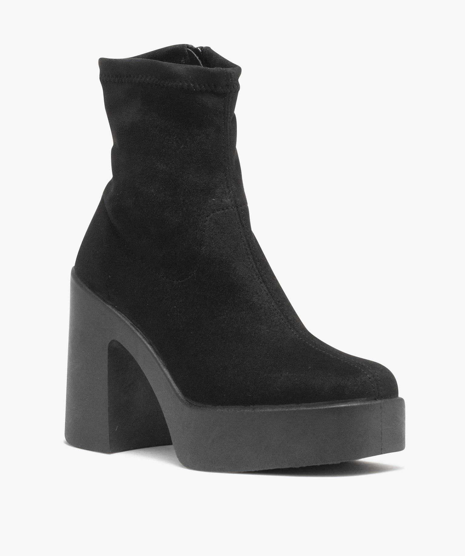 Boots femme à talon plateforme et bout carré dessus uni en... noir | GEMO