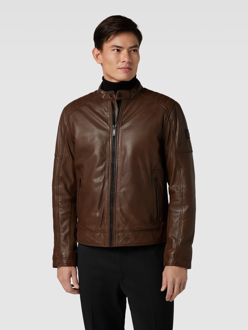 Lederjacke mit Reißverschlusstaschen Modell 'BEXLEY' in dunkelbraun