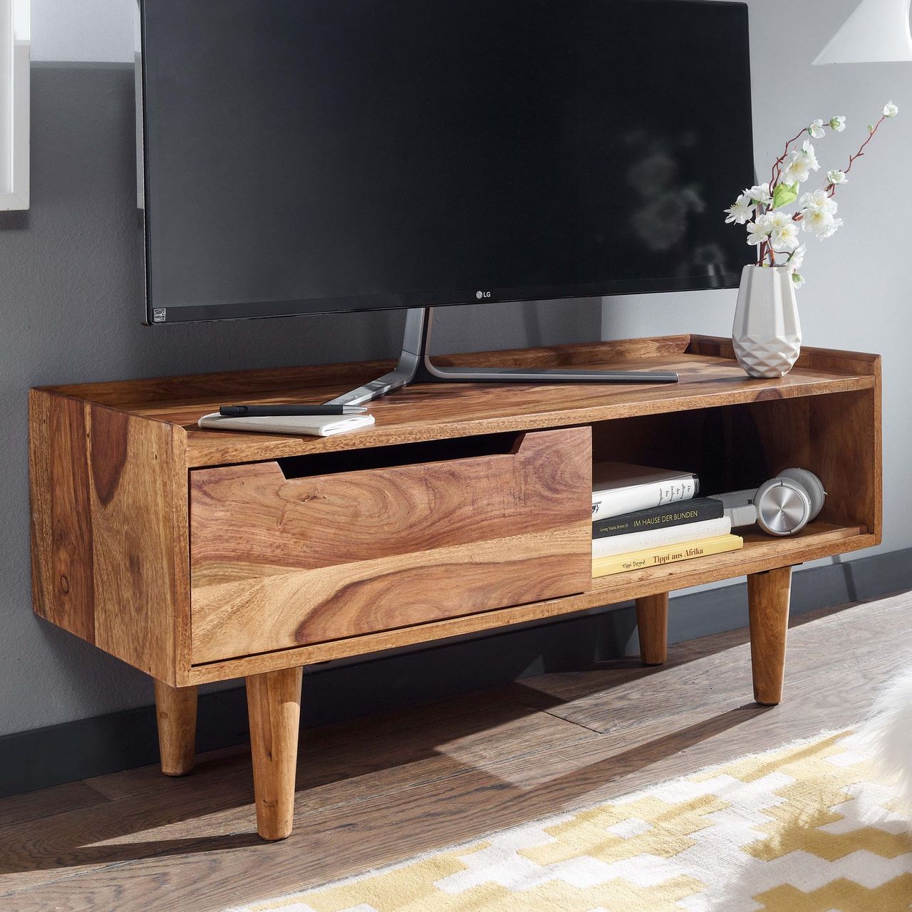 Skyport WOHNLING TV Schrank 95x44x34 cm Lowboard Holz Fernsehkommode Fernsehschrank
