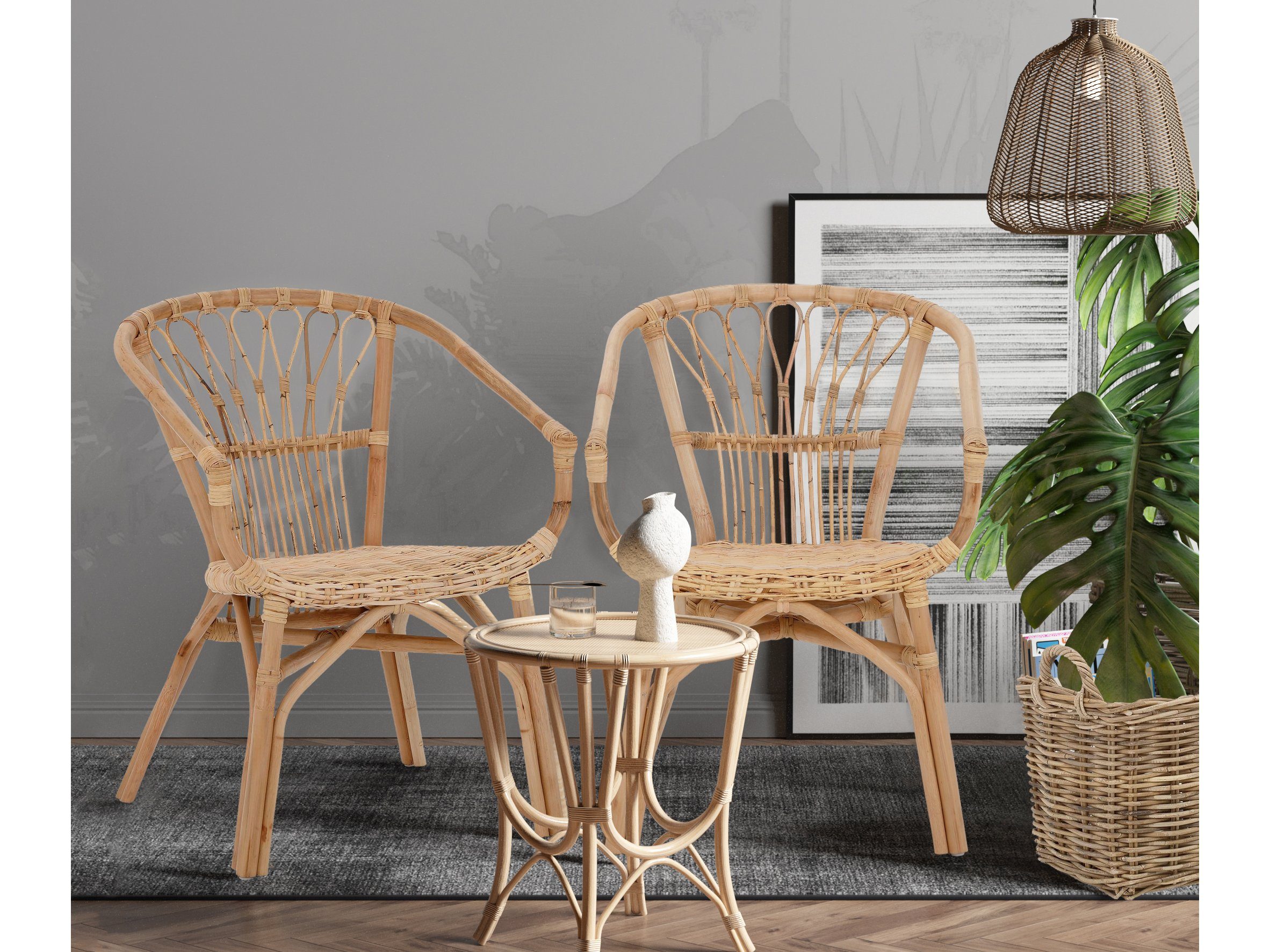loft24 Rattanstuhl Kello (Set, 2 St), Rattangeflecht im maritimen Stil, Sitzhöhe 45 cm