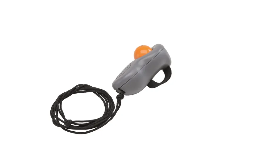 Hun. Dog Clicker mit Umhängeband + Fingerschlaufe Kunststoff, grau/orange