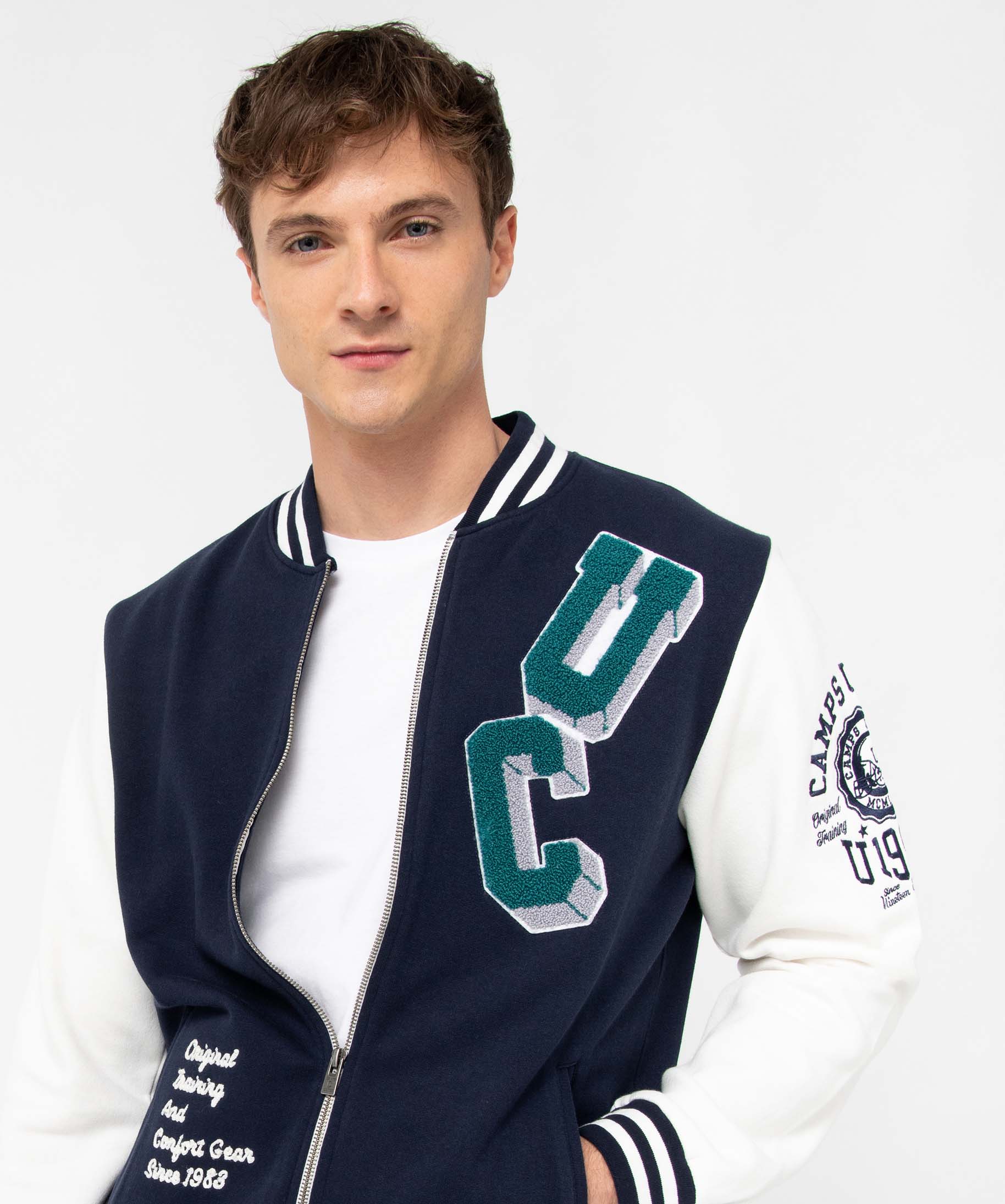 Sweat homme zippé faon veste campus américain - Camps Un... bleu fonce | GEMO