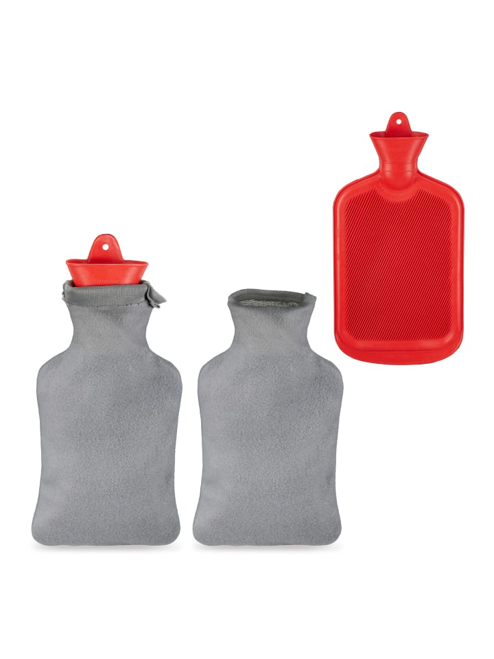 relaxdays 2x Wärmflasche in Grau/Rot günstig kaufen onesize
