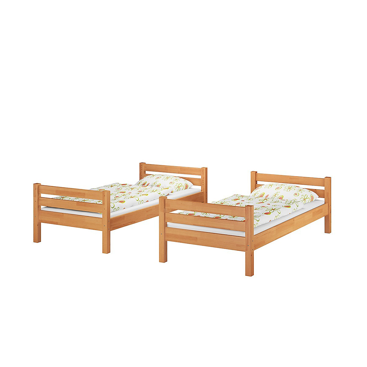 Etagenbett 90x200 Buche natur mit Rollrosten und Matratzen