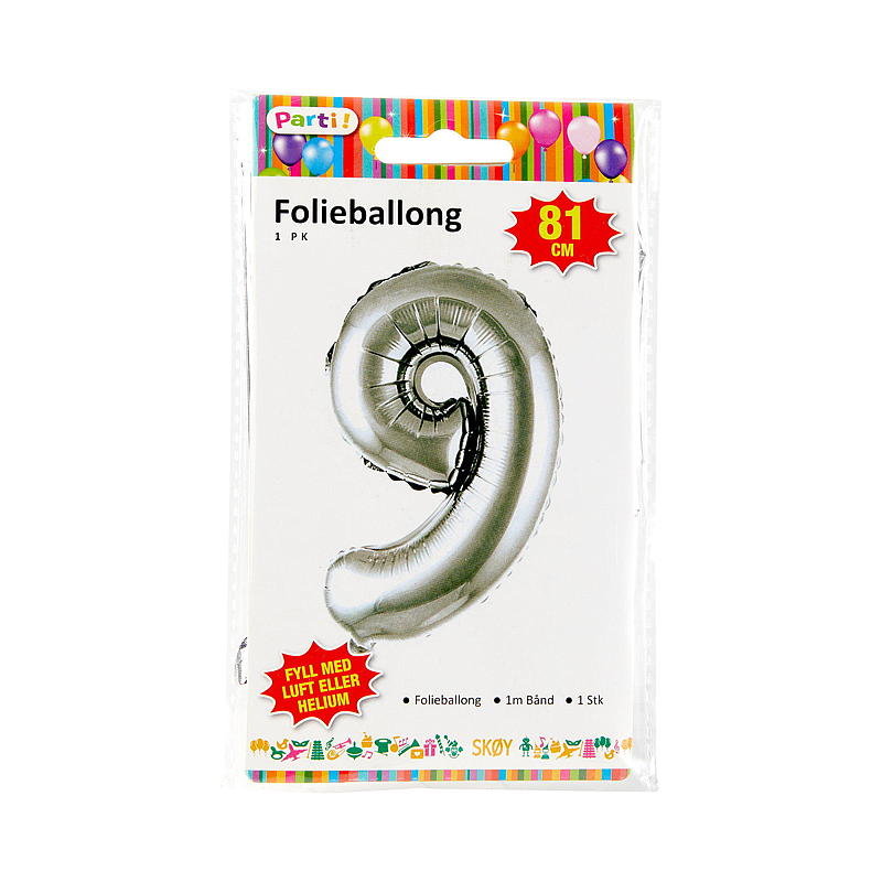Giform Folieballong m/nummertall 9 1 stk h 81 cm
