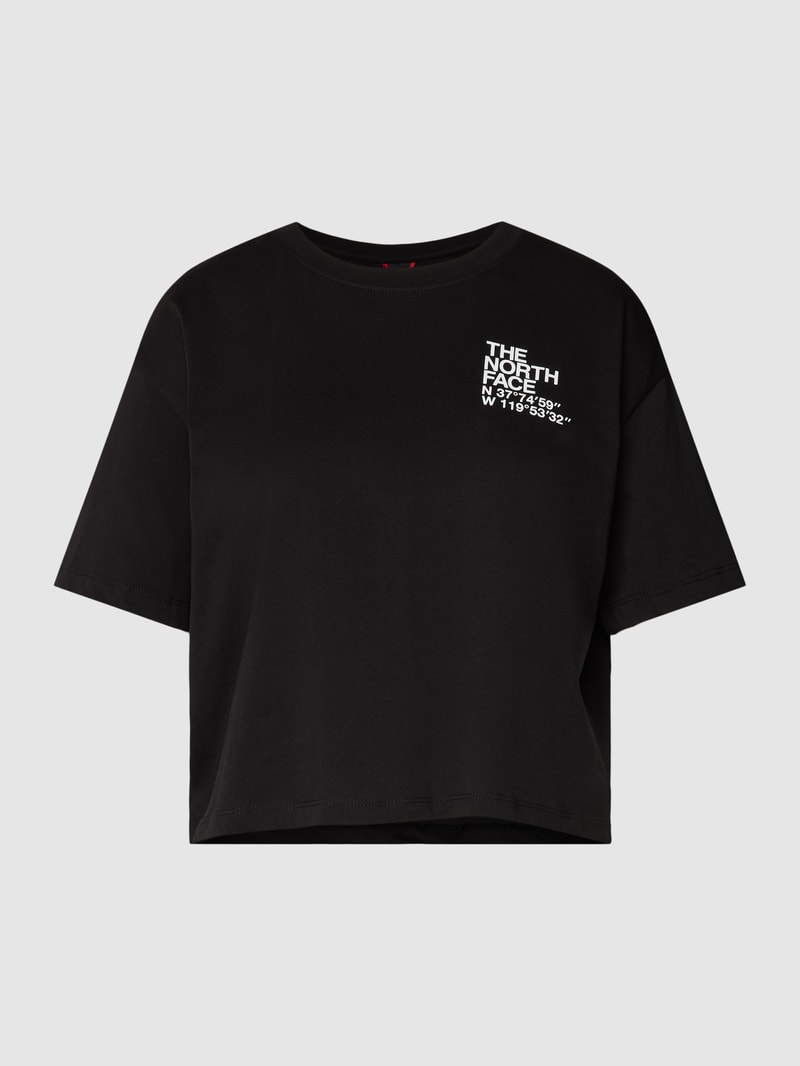 Cropped T-Shirt mit überschnittenen Schultern in schwarz