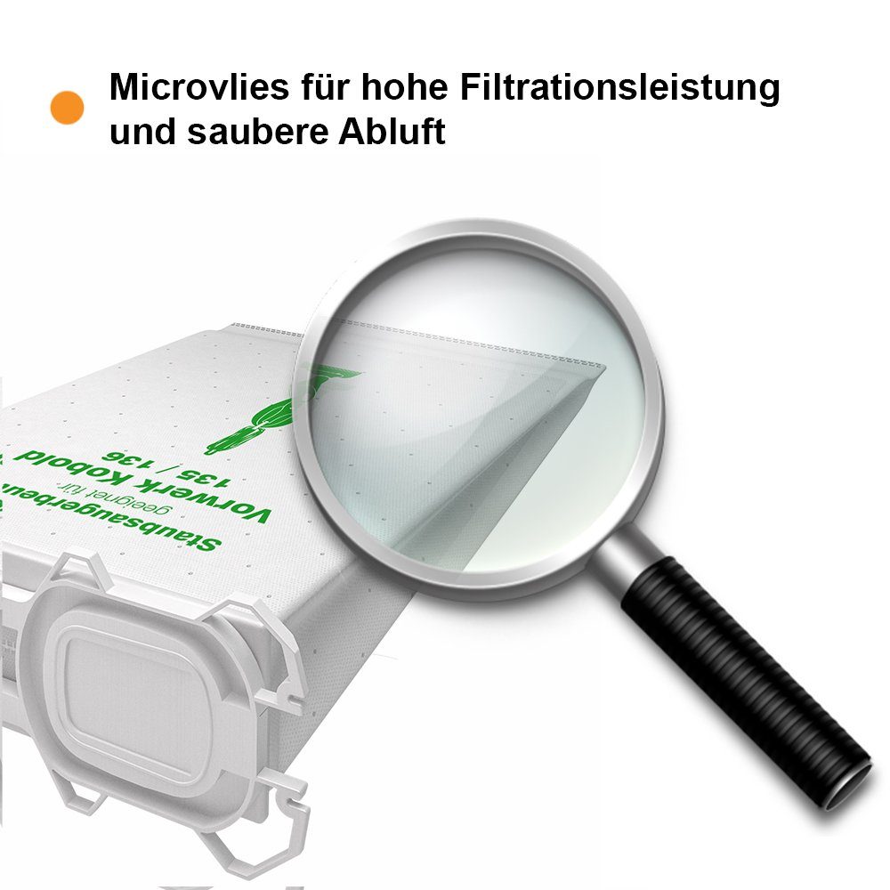 McFilter Staubsaugerbeutel (12 Stück), passend für Vorwerk Kobold 135, 136, 135SC, VK 135 und VK 136, 12 St., 5-lagiger Staubbeutel aus Vlies, mit Hygieneverschluss