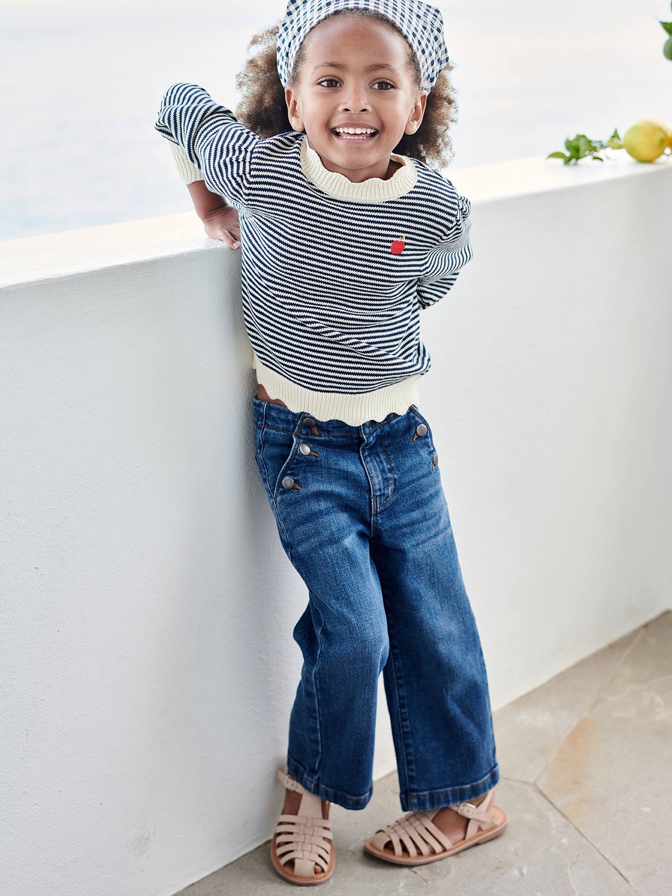 Vertbaudet Weite Mädchen Jeans mit Zierknöpfen - blue stone