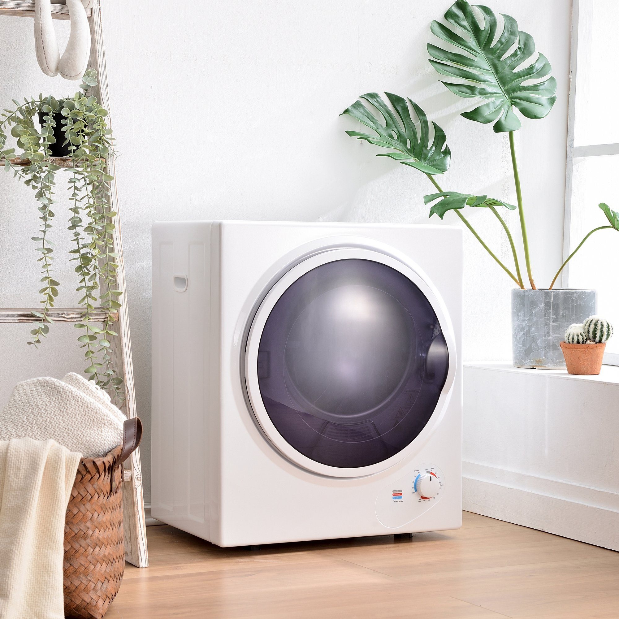 Fangqi Ablufttrockner Mini-Wäschetrockner, 2,5 kg, wandmontierbar,200-Minuten-Timer, 65 °C geeignete Trocknungstemperatur,Doppelfilter,Edelstahltrommel