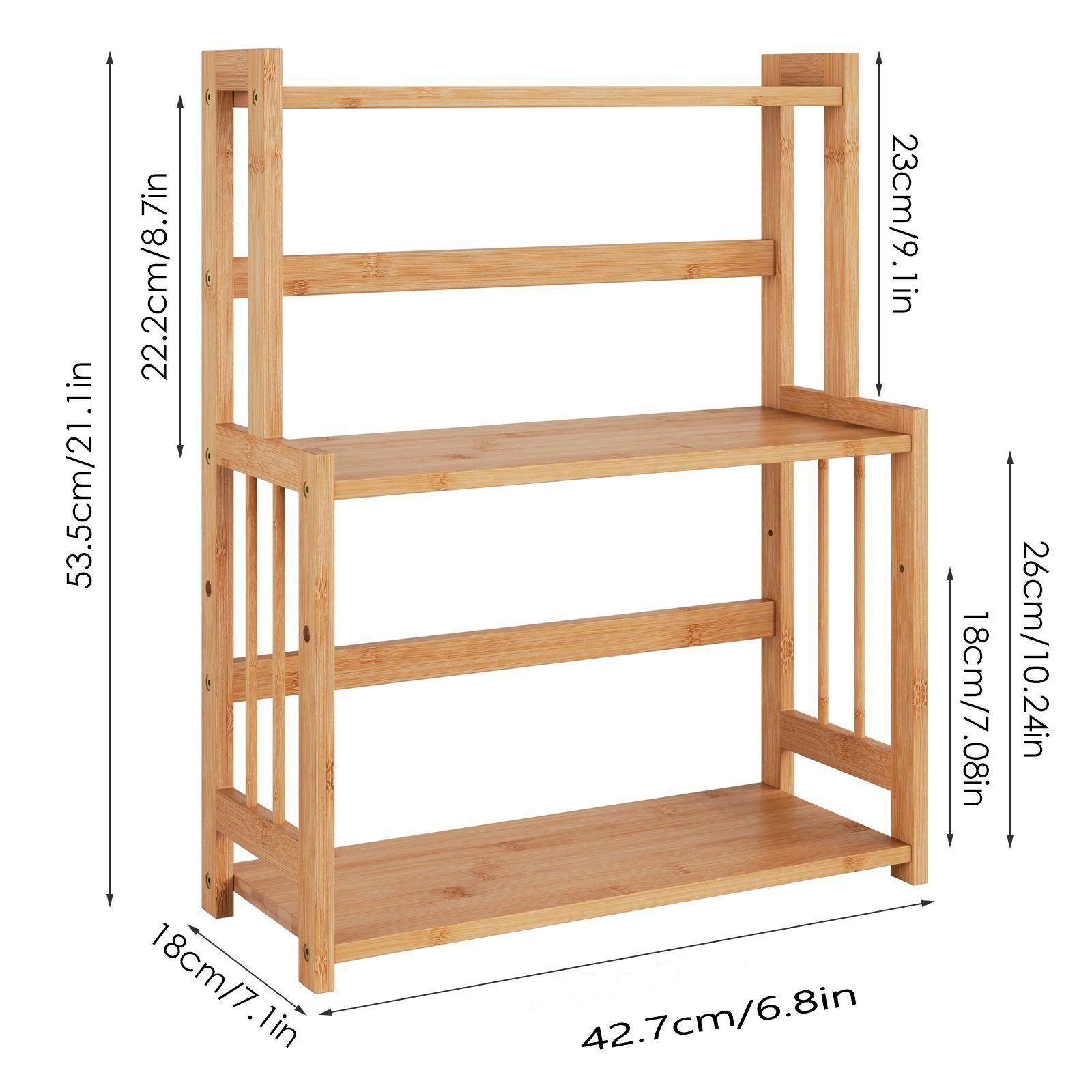 HOMECHO Gewürzregal, 3-stufiges Küchenregal aus Bambus Küchen Organizer