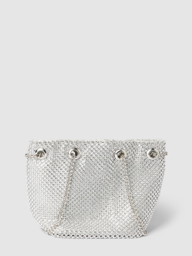 Bucket-Bag mit Allover-Strasssteinbesatz in silber