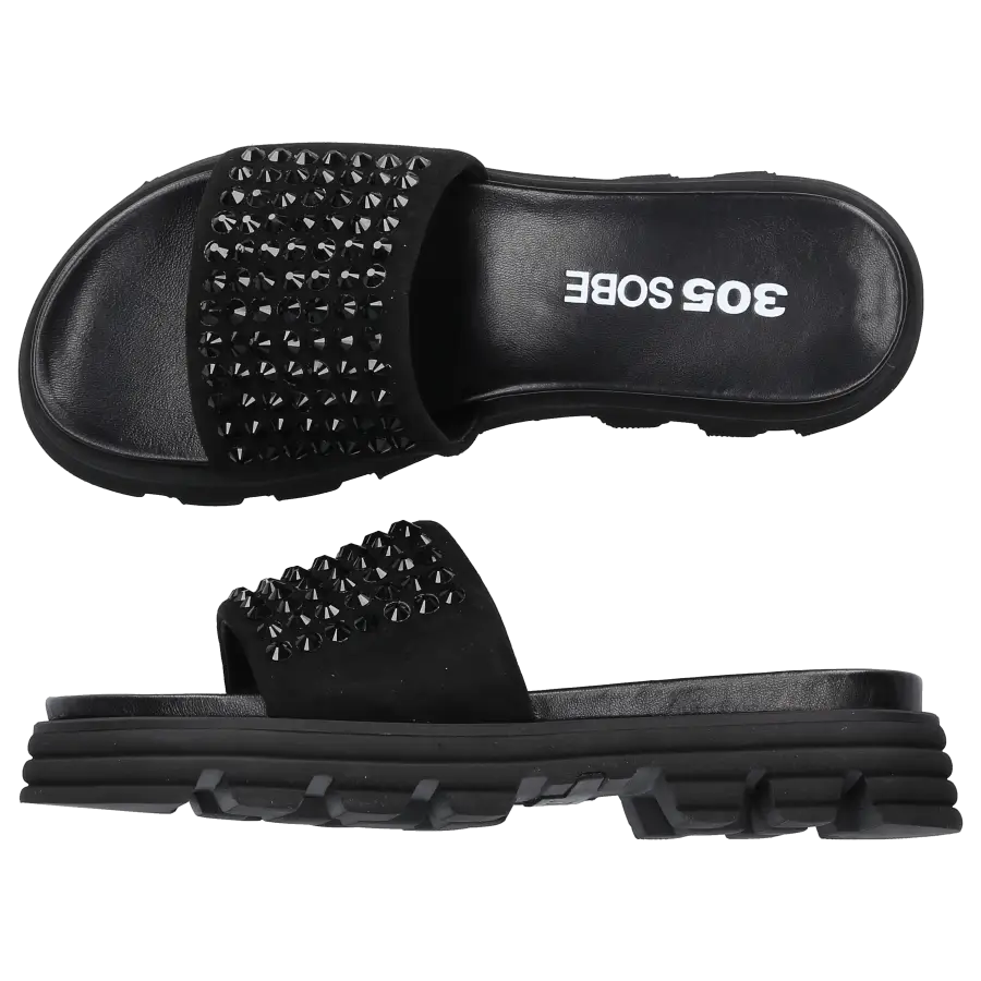 305 SOBE - Pantoletten STACY Veloursleder - schwarz