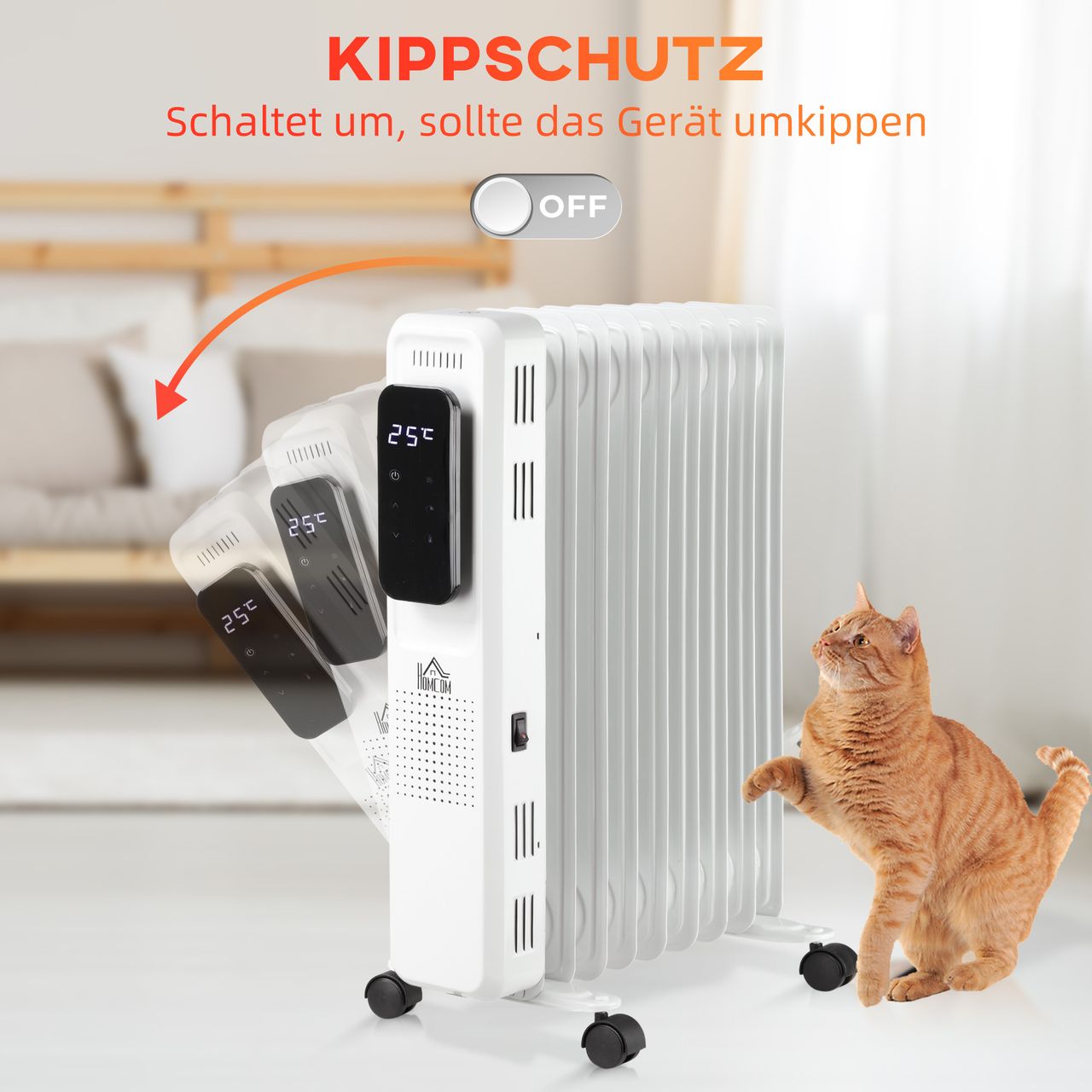 HOMCOM Ölradiator tragbar elektrisch Heizkörper 1830-2180W 11 Heizplatten