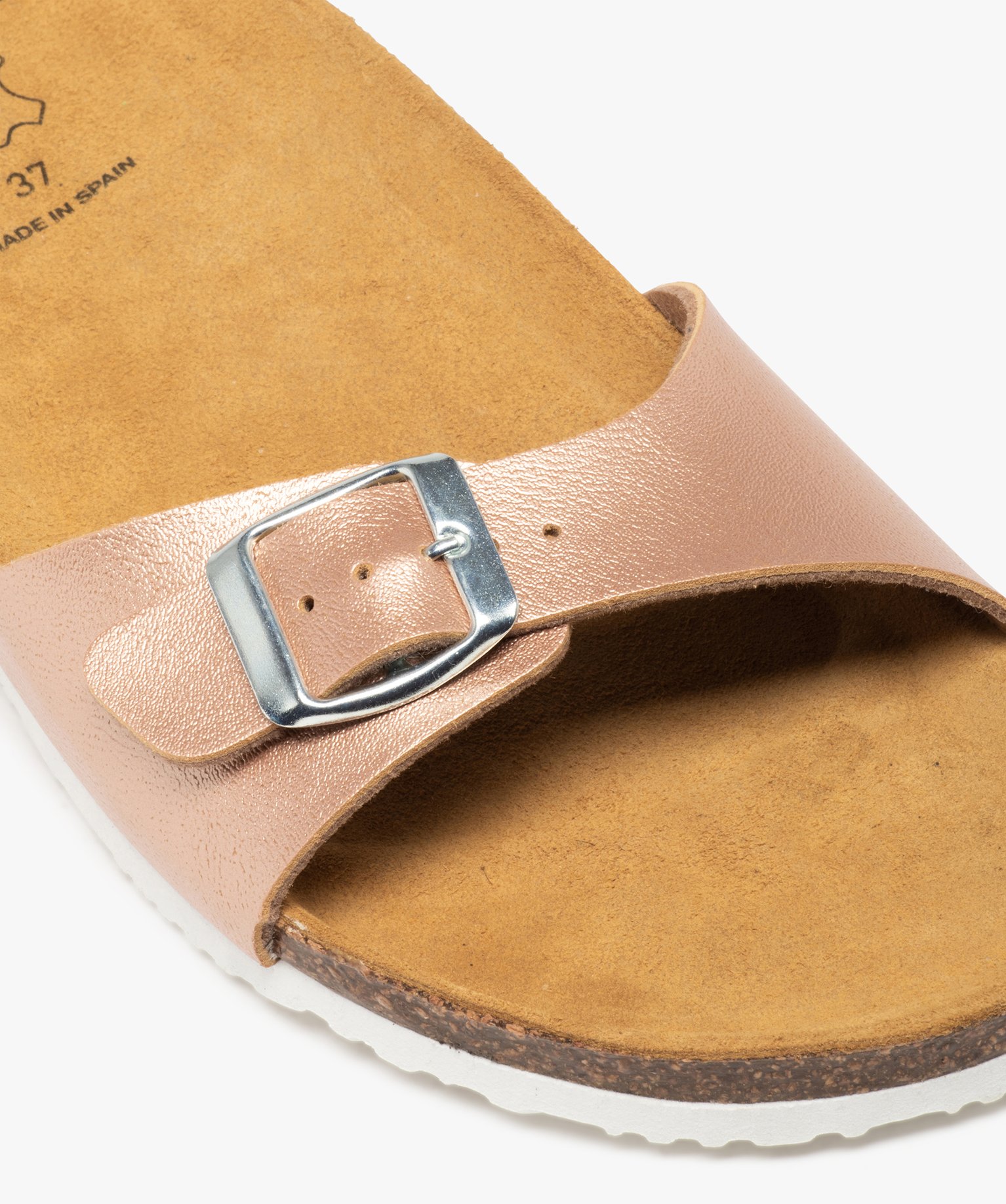 Mules femme à talon plat et large bride ajustable rose | GEMO