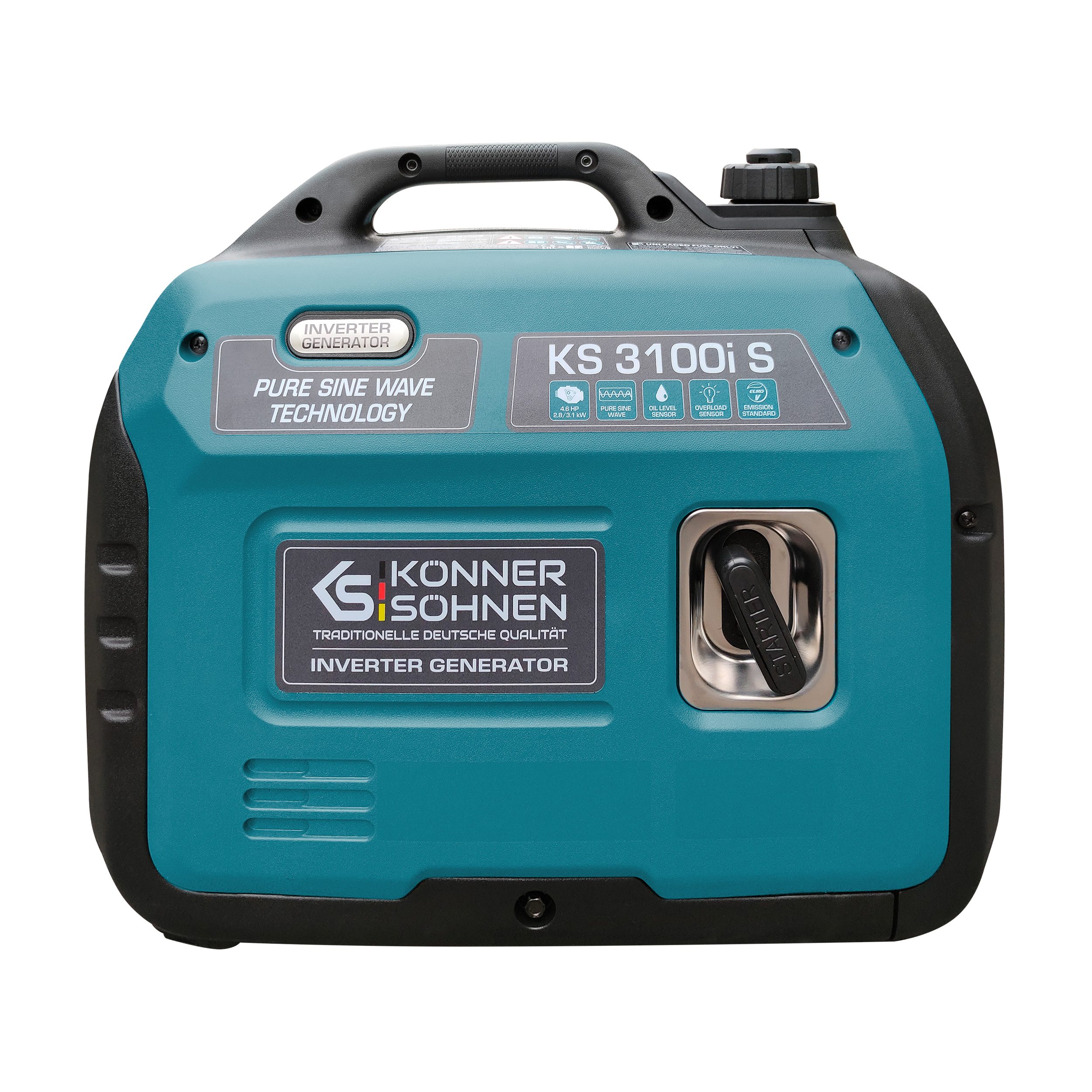 Könner & Söhnen Stromerzeuger KS 3100i S, 3,10 in kW, (Schallgedämmtes Gehäuse (63 dB Lpa 7 m), ECO-Modus, 1-tlg., Kupferwicklungen, Kurzschluss- und Überlastschutz, Abgasnorm EURO V), Kurzschluss- und Überlastschutz, Abgasnorm EURO V
