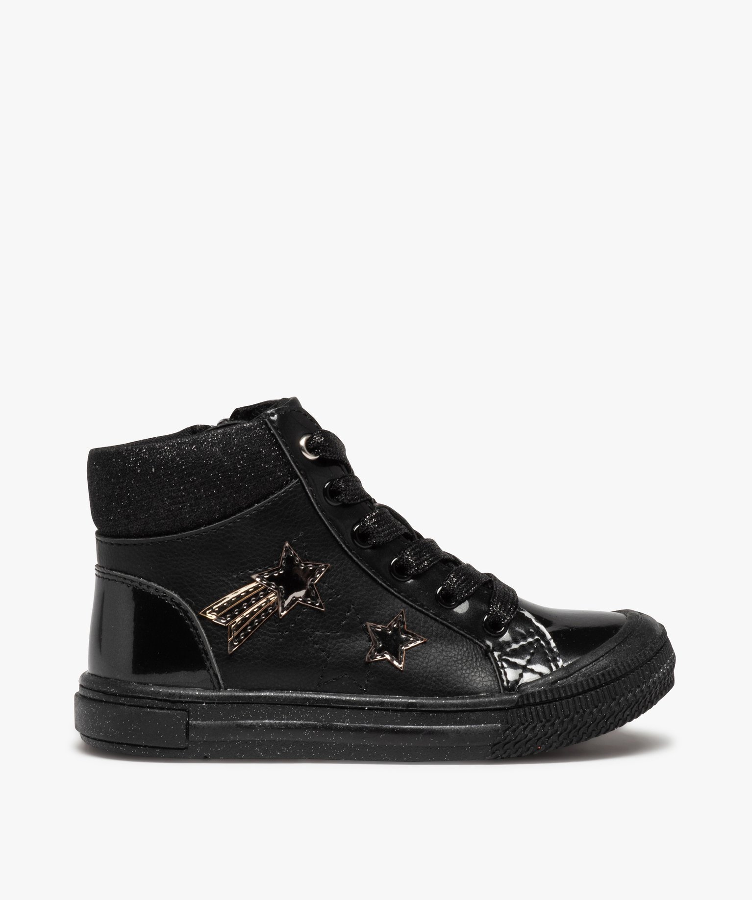 Baskets fille mid-cut à détails brillants et vernis noir | GEMO