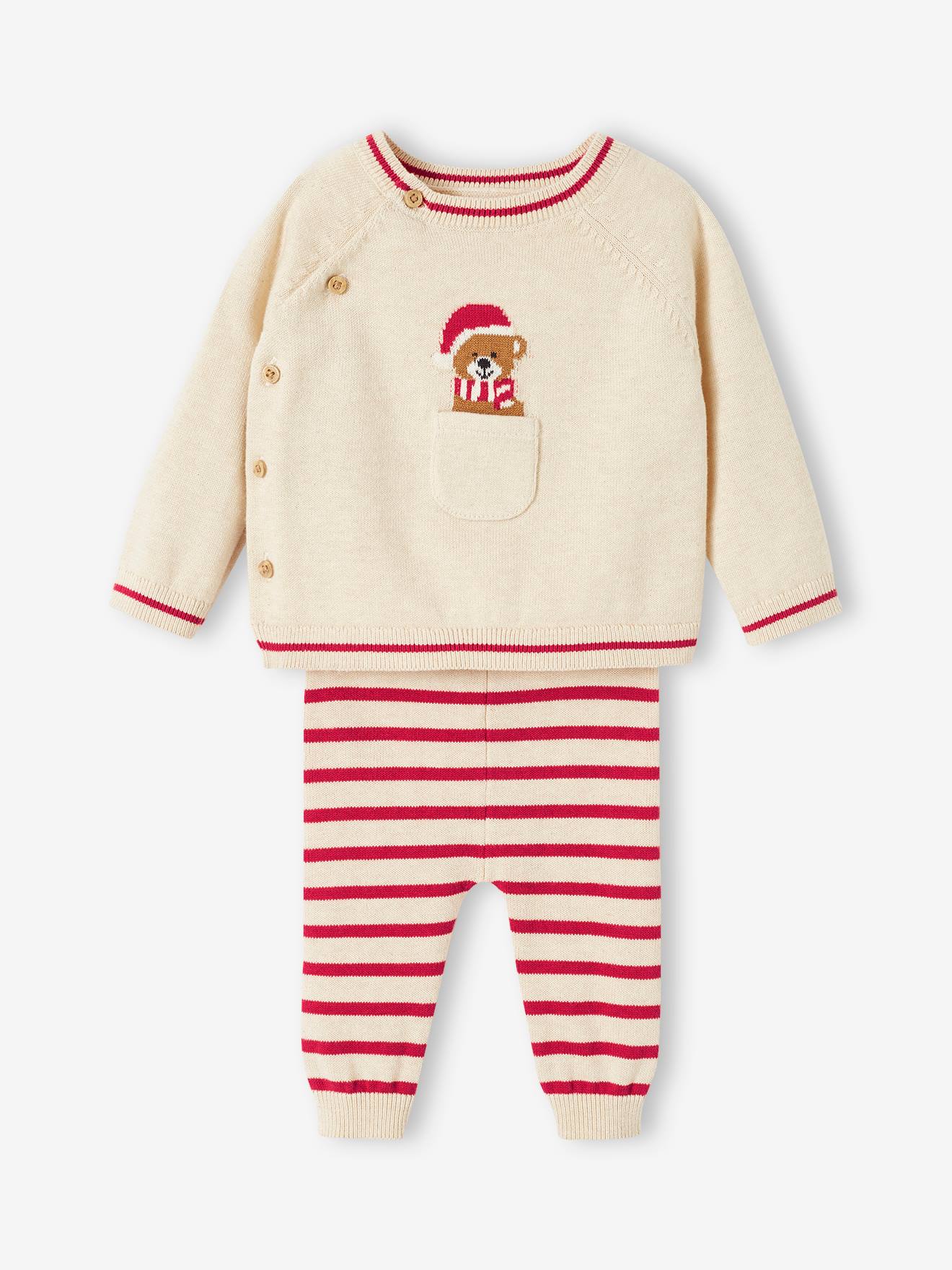 Vertbaudet Baby Weihnachts-Set: Pullover & Hose Oeko-Tex - beige meliert