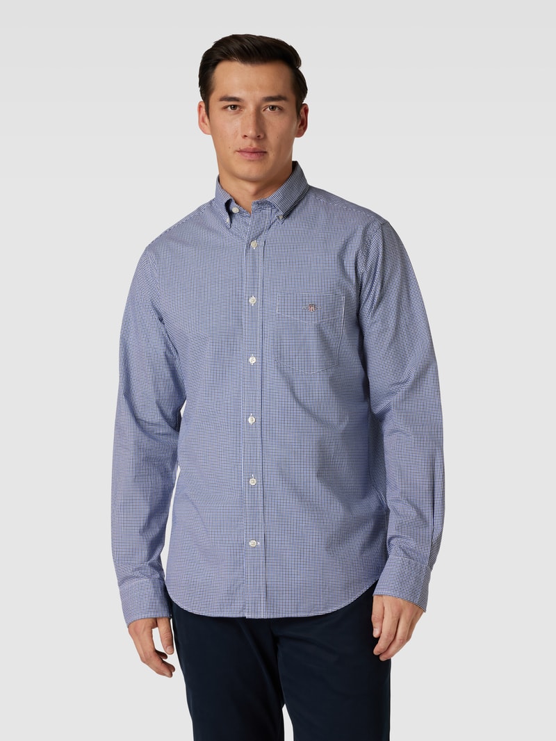 Regular Fit Freizeithemd mit Label-Stitching Modell 'POPLIN' in royalblau