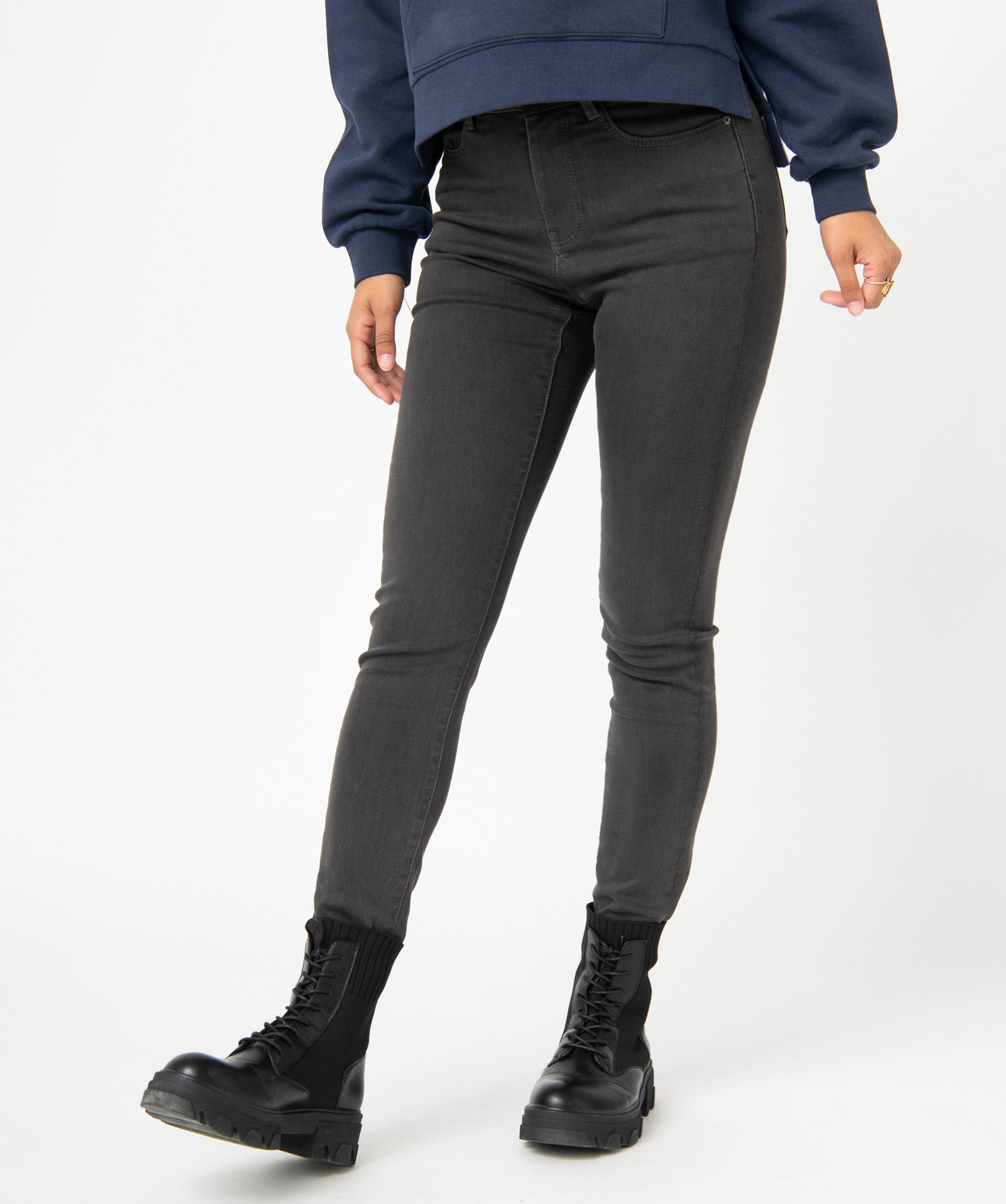 Jean femme coupe Slim taille haute grey | GEMO