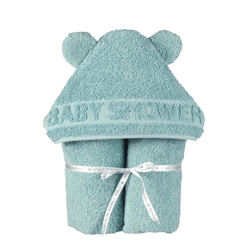 Cape de bain à oreilles Baby Shower vert céladon