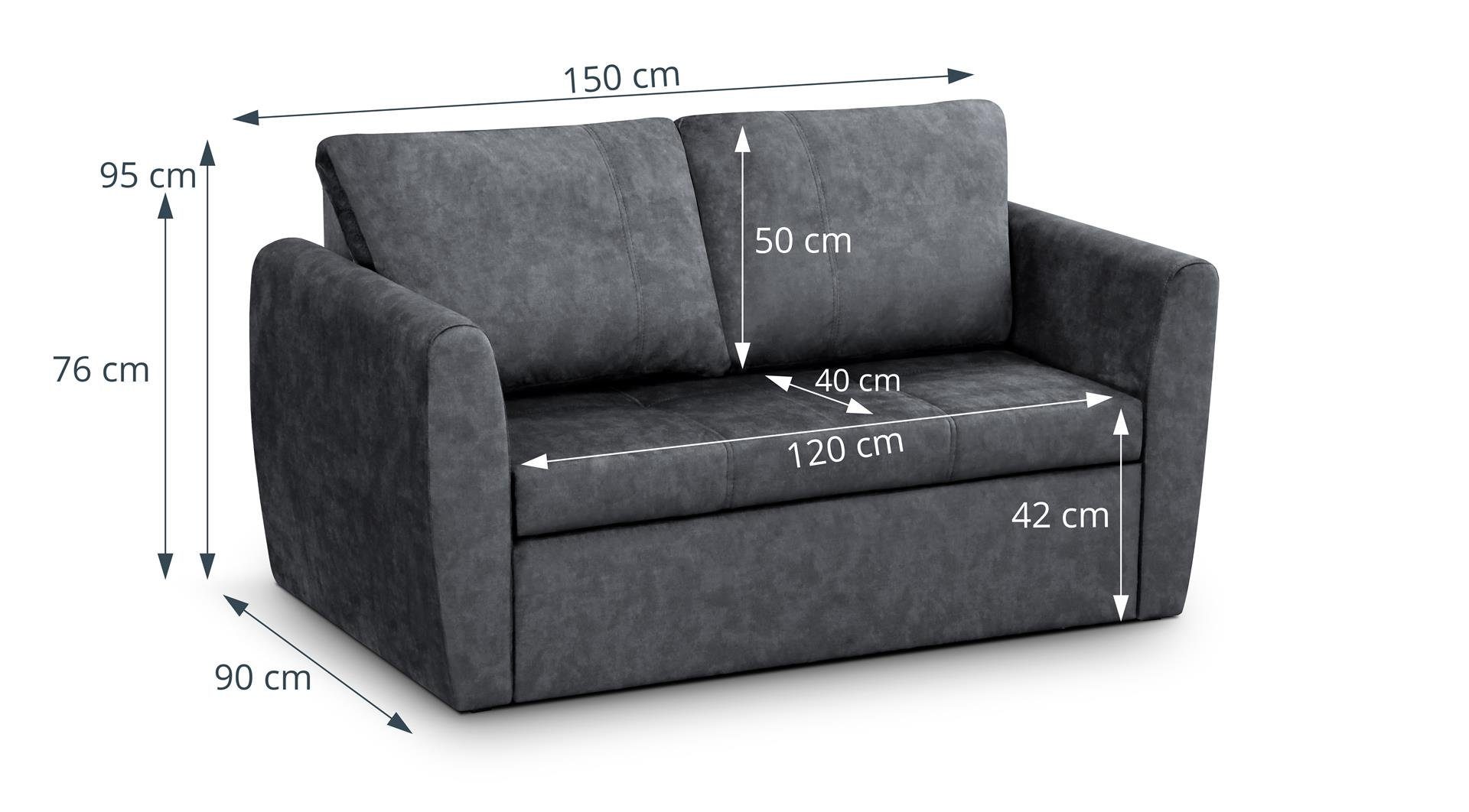 Beautysofa Schlafsofa Kamel II, Modern Sofa Couch, Bettkasten, 2-Sitzer Sofa, Schlaffunktion