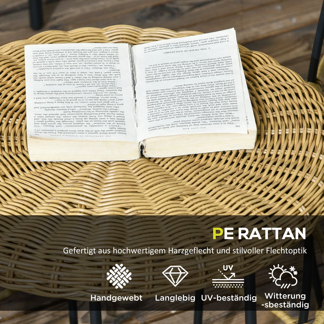 Outsunny Rattan Beistelltisch 2er-Set Couchtisch, Stapelbar Sofatisch für Garten
